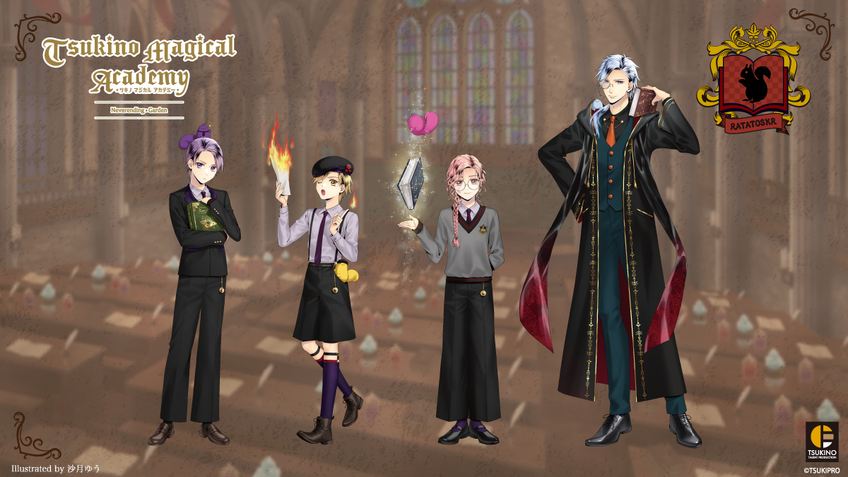 solids_info's tweet photo. #AGF_2026 ツキプロ合同エア舞台
「Tsukino Magical Academy」#ツキマジ

■SolidS
篁 志季、奥井 翼、世良里津花、村瀬 大

🪄志「お前のようなお子ちゃまには少しばかり早かったか？」
🪄翼「カッチーン。いいぜ、その勝負受けて立つ！」
🪄里「片付けお手伝いしますよ、先生」
🪄大「お前ら、図書館では静かにしろよ」