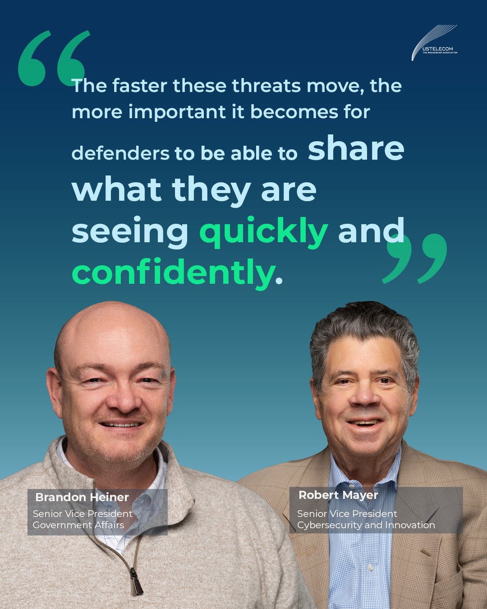 USTelecom's tweet photo. AI is getting faster. So are cyber threats.
Congress can build on the Cybersecurity Information Sharing Act of 2015, giving companies &amp; federal government confidence to share cyber threat indicators and defensive measures. 
Our experts weigh in 🔗:
https://t.co/N8IC5cIUWH https://t.co/rExoDPYOKY