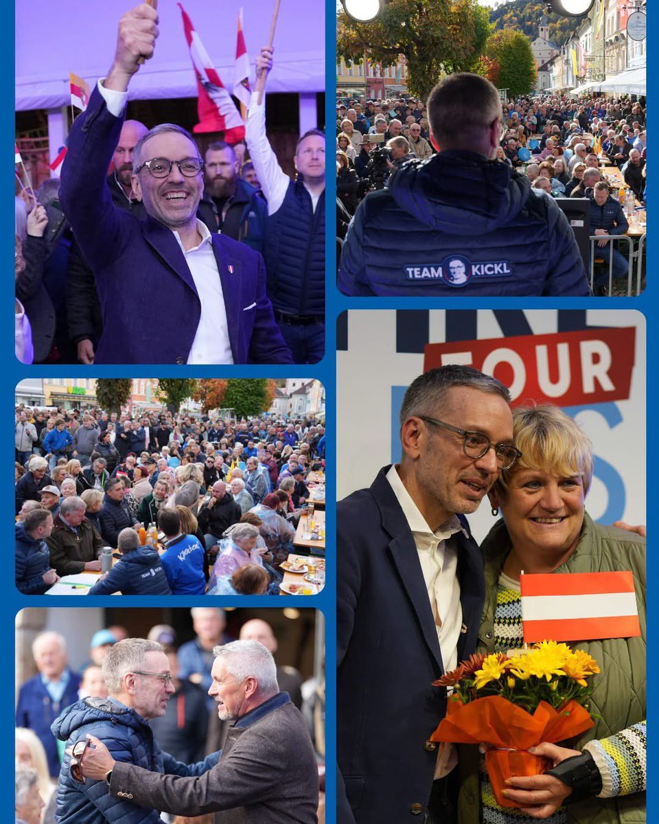 herbert_kickl's tweet photo. Endlich geht es wieder los! 🇦🇹
Wenn ich diese Schnappschüsse von unserer letzten Tour sehe, steigt die Vorfreude gleich noch einmal mehr. Dieses Wochenende starten wir unsere "WIR SIND FÜR EUCH DA"-Tour – und ich freue mich auf die vielen persönlichen Begegnungen mit euch. Denn genau das ist mir am wichtigsten: direkt bei den Menschen zu sein. Miteinander zu reden, zuzuhören und zu erfahren, was euch bewegt. Nicht aus der Ferne, sondern mittendrin. Ich freue mich auf euch! Wir sehen uns! 👋
📍 Unsere Termine an diesem Wochenende:
🇦🇹Samstag, 26.09. im Tauerncenter in Matrei (Lienzer Straße 17, 9971 Matrei in Osttirol) ➡️ Schneiderwagen und Gemüsetraktor ab 11 Uhr, Reden ab 13 Uhr
🇦🇹Samstag, 26.09. im Gemeinschaftshaus in Feistritz/Drau (Villacher Straße 250, 9710 Feistritz/Drau) ➡️ Messer- und Scherenschleifer und Gemüsetraktor ab 16 Uhr, Reden ab 18 Uhr
Alle weiteren Infos findest du unter: https://t.co/paWQhmcI71