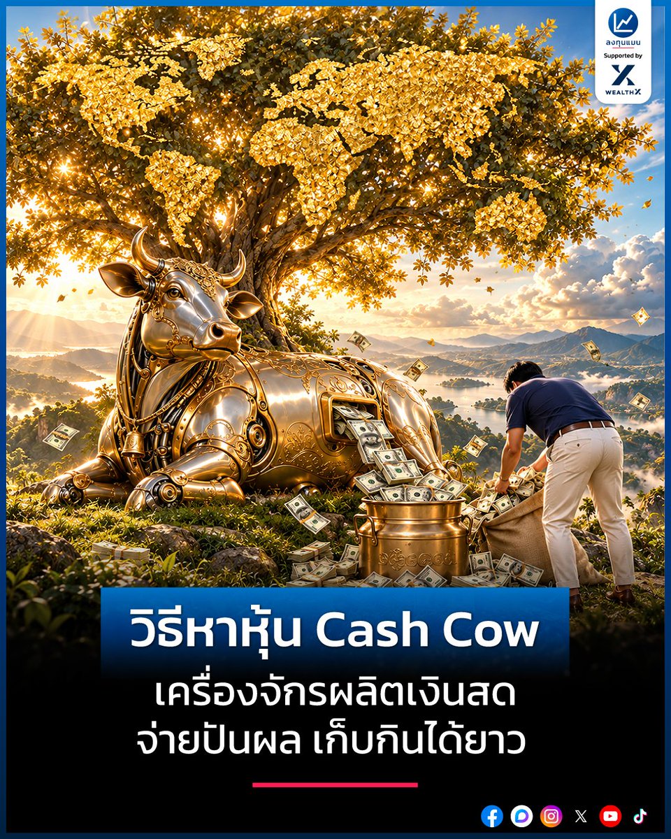 longtunman's tweet photo. วิธีหาหุ้น Cash Cow เครื่องจักรผลิตเงินสด จ่ายปันผล เก็บกินได้ยาว /โดย ลงทุนแมน
หุ้น Cash Cow คือ ธุรกิจที่มีเงินสดจำนวนมาก และสามารถผลิตกระแสเงินสดได้อย่างต่อเนื่องระยะยาว
เปรียบเสมือนกับ แม่วัวที่สามารถผลิตนมได้อย่างสม่ำเสมอ 

ซึ่งคาแรกเตอร์ของหุ้น Cash Cow มักมีลักษณะเด่น ดังนี้
https://t.co/c1M3f9vl8z