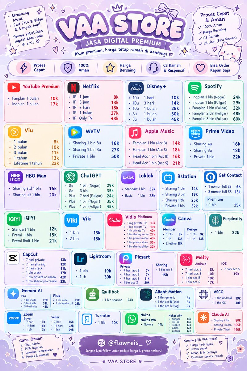 flowreis_'s tweet photo. hai gaiss, aku jual apk prem kaya netflix, prime video, canva, capcut, disney, get contact dan bisa juga cek turnitin yaa, harganya murcee yaa, yang minat bisa dm aku yaa💕💕#zonauang #zonajajan #zonaba #apkprem https://t.co/sb2oOIo6Gg