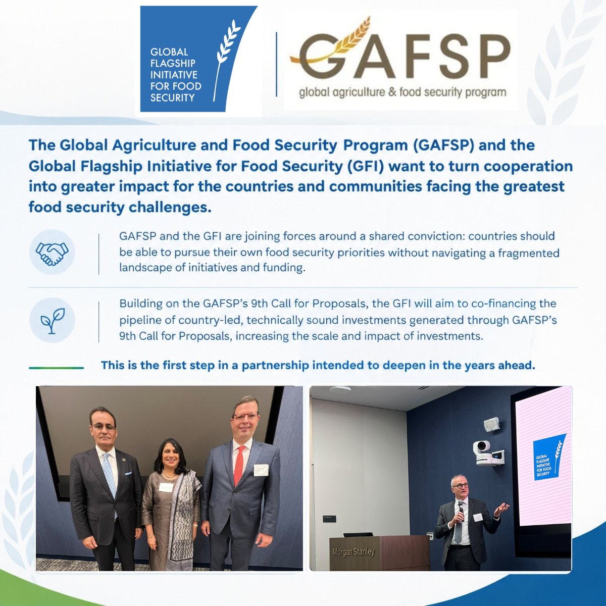CTFlagship's tweet photo. The Global Agriculture and Food Security Program (@GAFSPfund ) and the Global Flagship Initiative for Food Security (GFI) are joining forces to turn cooperation into greater impact for countries and communities facing the greatest food security challenges. https://t.co/CFpUzwBHyh