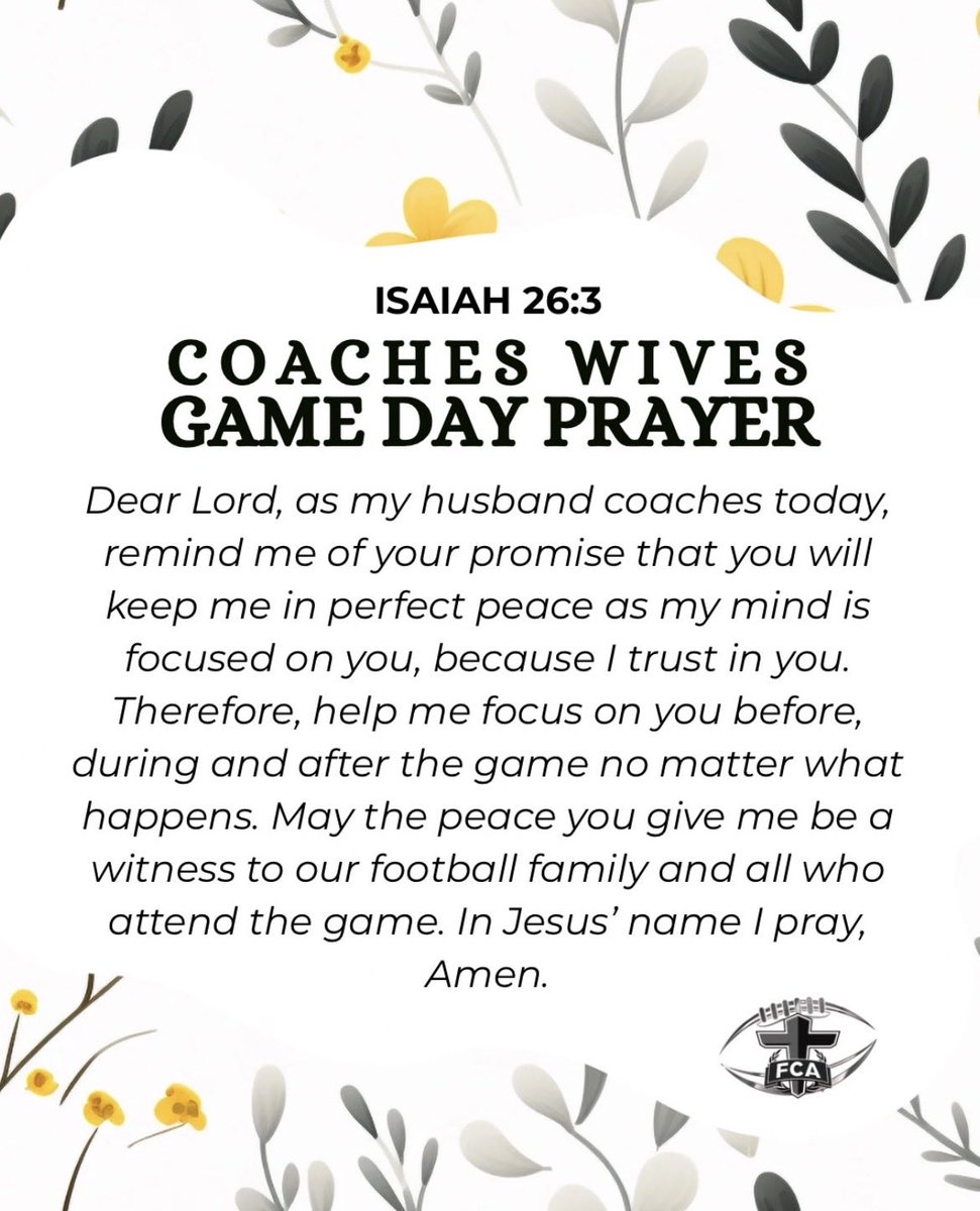 FCA_Football1's tweet photo. FCA Football Coaches Wives Game Day Prayer for those whose husbands are coaching on this Football Friday. https://t.co/5hgfpNofVW