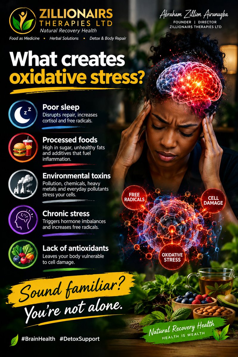 AZA_Airs's tweet photo. What creates oxidative stress?
• Poor sleep
• Processed foods
• Environmental toxins
• Chronic stress
• Lack of antioxidants
Sound familiar? You're not alone.
🌿 #BrainHealth #DetoxSupport
#AZA https://t.co/oxqYJyL4aw