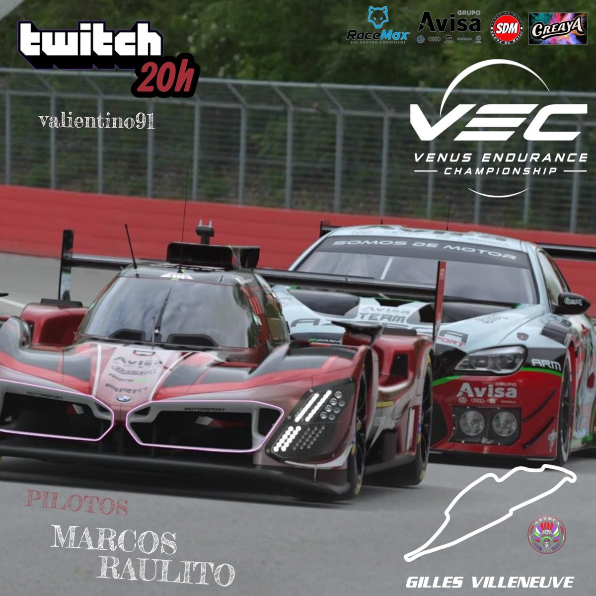 Azteca_Spain's tweet photo. Ronda 4 del #vec

Campeonato multicategoria

Nuestra marca BMW 

A manos del Gr1 - @Marcos_14_33
A manos del Gr3  - @RaulitoARM

Mucha suerte aztecas

En la lucha esta la victoria

Diseño @13hector84 

Twitch - https://t.co/AxbVggbfga - 20:00

#grupoavisa @CreaYaES https://t.co/ERwLuwxBDa