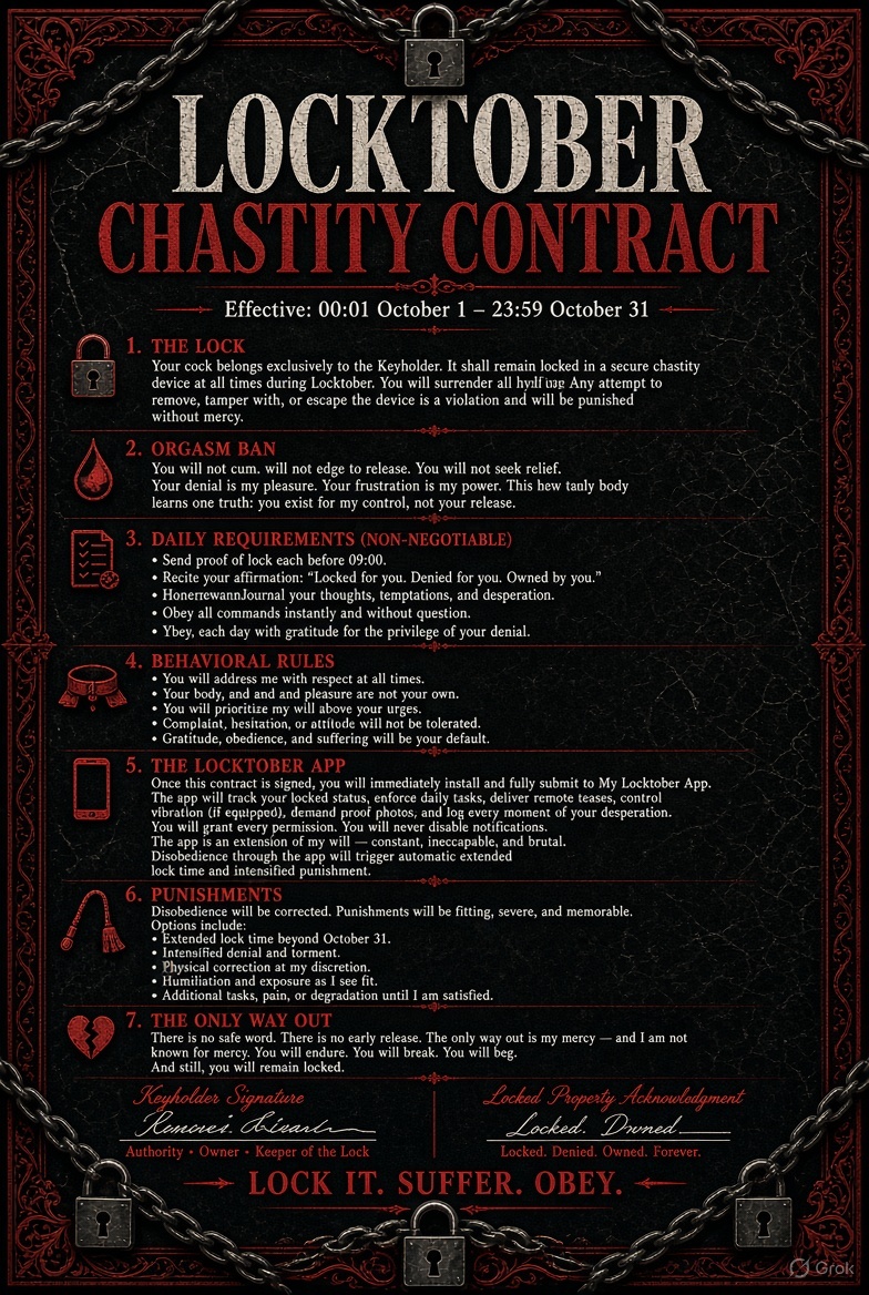 krishiiiil's tweet photo. ๐ Once this contract is signedโฆ your cock is no longer yours.
Install My Locktober App.
Obey every command.
Feel every denied throb.
There is no escape.
Lock it.
Suffer.
Obey.
#Locktober #ChastityContract #OwnedAndDenied https://t.co/PyI7b7PWcJ
