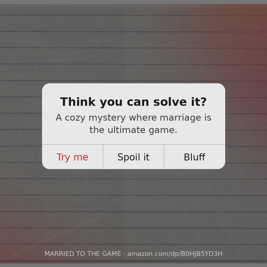KOLDAPAPER2's tweet photo. Think you can solve it? 🔍

A cozy mystery where marriage is the ultimate game.

Detectives: do you usually guess the ending before the reveal? 👇 https://t.co/JIxycTtwrp