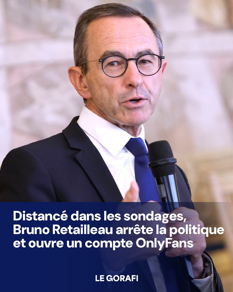 le_gorafi's tweet photo. Distancé dans les sondages, Bruno Retailleau arrête la politique et ouvre un compte OnlyFans https://t.co/qYOssGcqX4