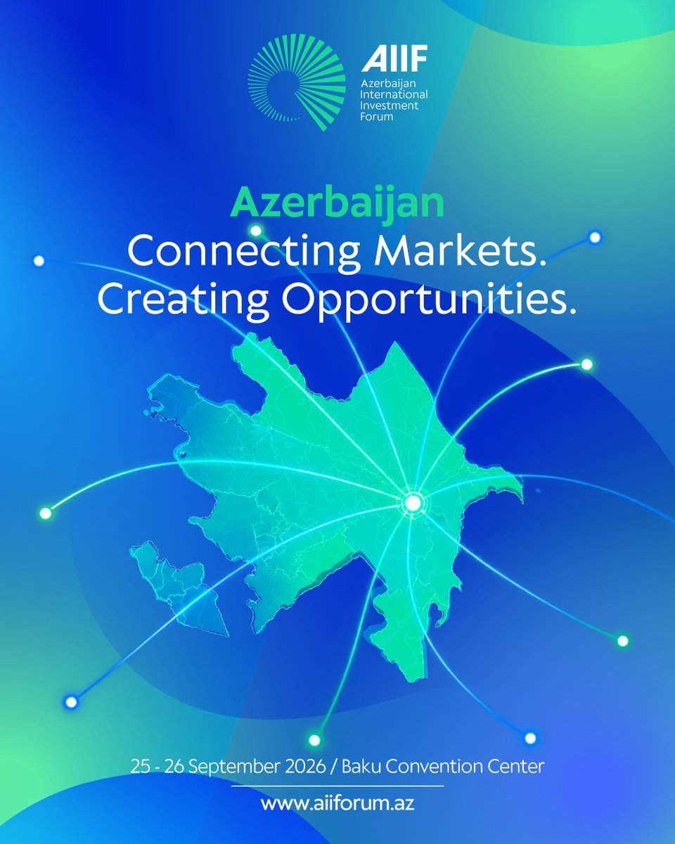 aiiforum_az's tweet photo. Why is regional connectivity becoming increasingly important for investment?

Azerbaijan's strategic location, regional connectivity and developing economic infrastructure turn the country into an important platform for discussing business and investment opportunities in the region.

At AIIF 2026, the role of Azerbaijan and the South Caucasus in global economic relations, regional cooperation and new investment opportunities will be explored.

From regional connectivity to global opportunity. 

#AIIF2026 #Azerbaijan #Investment