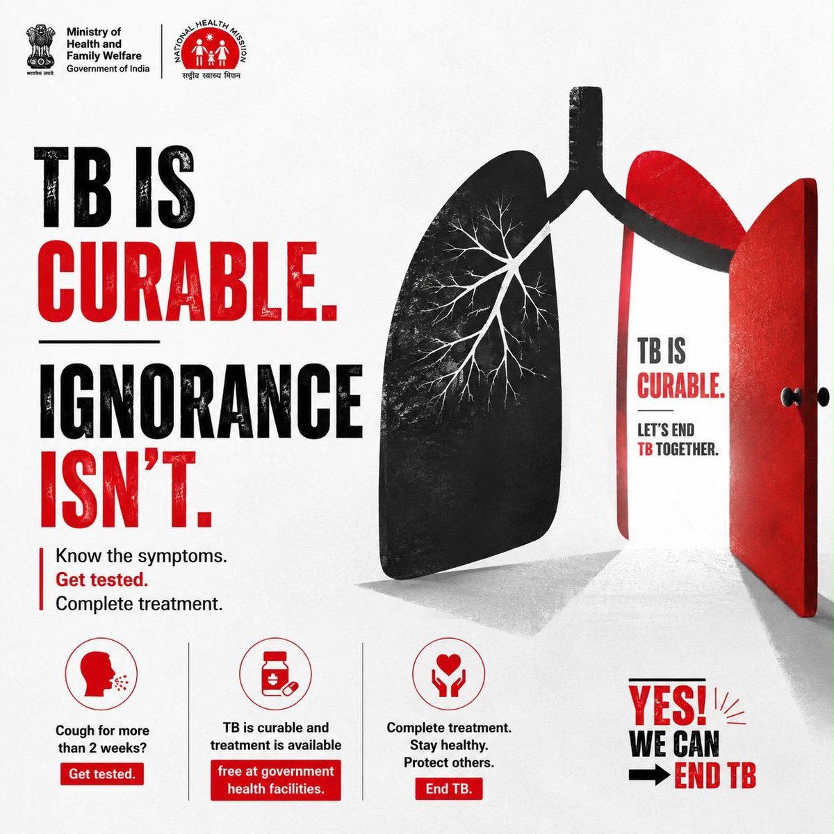 DTCSK1's tweet photo. Know the symptoms.
Get tested.
Complete treatment. #TBMuktBharat

TB IS CURABLE.
IGNORANCE ISN'T.
#TBHaregaDeshJeetega #tbmuktgujarat #endTB #EndTBNow #EndTBStigma #EndTBTogether #PMTBMBA #100DaysTBEliminationCampaign #contecttracing  #MYBharatVolunteer 
@CMOGuj @MoHFW_INDIA https://t.co/flrZS1k2yN