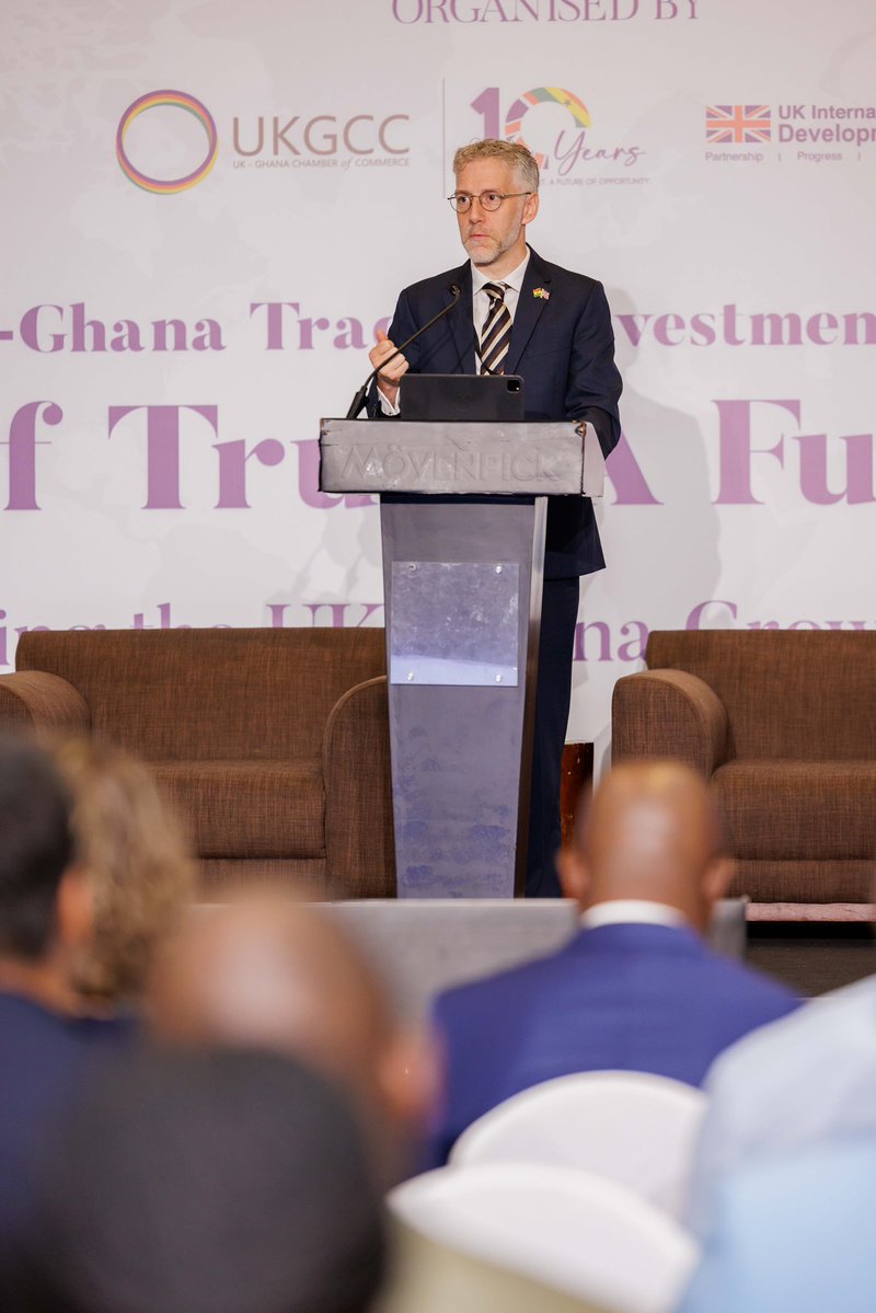 UKinGhana's tweet photo. Building stronger partnerships for growth. 

This week, the UK-Ghana Business Summit brought together government leaders, investors and businesses to explore new opportunities for trade and investment between our two countries. 

The Summit also marked the 10th anniversary of the UK Ghana Chamber of Commerce, celebrating a decade of connecting businesses and strengthening commercial ties. 

We were pleased to welcome Alastair Long, HM Trade Commissioner for Africa, on his first visit to Ghana, where he engaged with partners and businesses on how we can deepen collaboration under the UK-Ghana Growth Partnership and unlock sustainable economic growth for both countries.