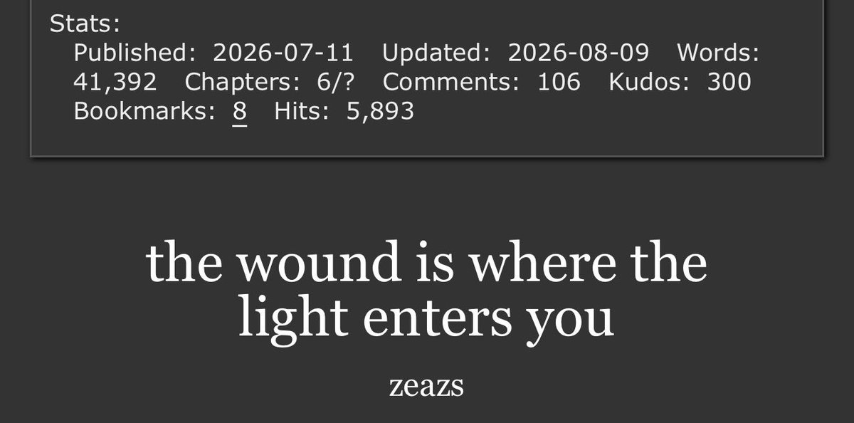 zeazzss's tweet photo. 300 kudos 🥹🥹🥹 my og baby that was so impulsive in the beginning but then bloomed into smth so special &amp; beautiful. thank u to everyone who read &amp; loved it, who left kudos &amp; comments &amp; showed me sm love. im forever grateful. this one will always be so close 2 my heart https://t.co/J935963q5X
