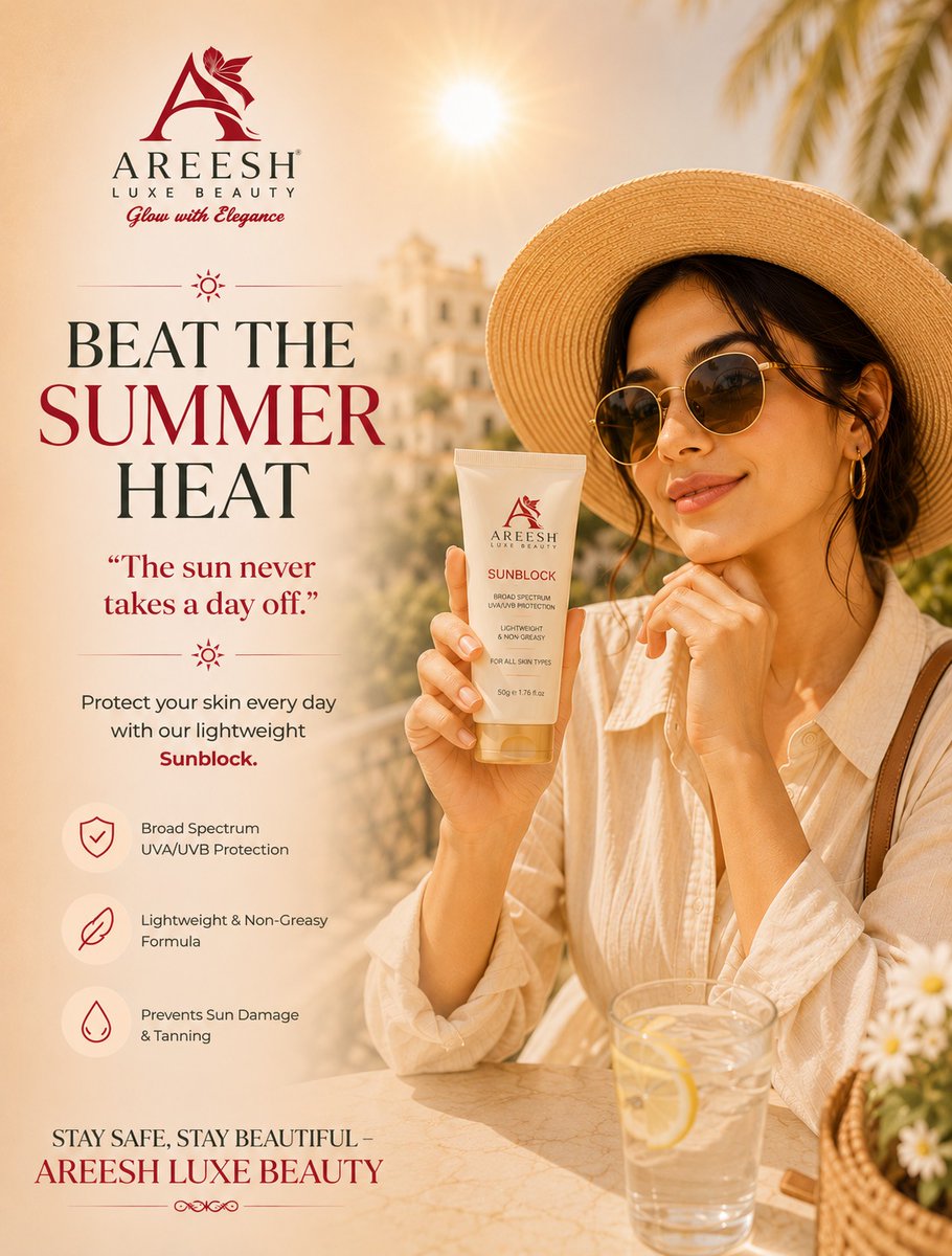TequilaCoredlp's tweet photo. Sun-proof your glow with AREESH Luxe Beauty Sunblock. Broad-spectrum UVA/UVB protection in a lightweight, non-greasy formula that absorbs quickly to help defend against tanning, sun damage, and environmental stress. https://t.co/01IC1iiBWY