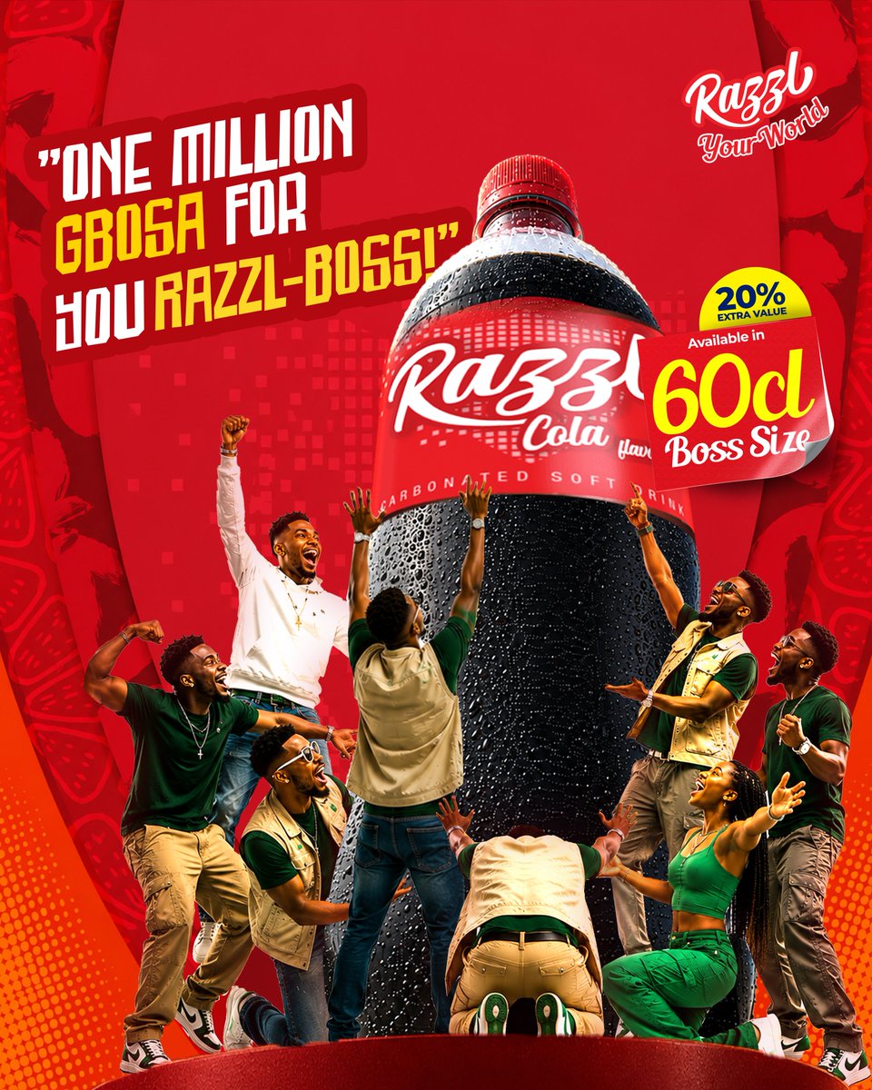 drinkrazzl_ng's tweet photo. Big Bottle. Big Energy. One Million Gbosa.

Grab yours today and enjoy 20% extra value in every cold sip.

#RazzlYourWorld #TheRazzlBoss https://t.co/LJb1LxF8K6