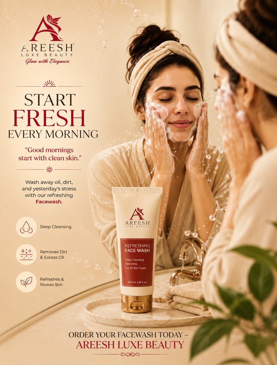 TequilaCoredlp's tweet photo. Start fresh, stay radiant. AREESH Luxe Beauty Refreshing Face Wash gently removes excess oil and impurities, leaving skin clean, soft, and revitalized. Suitable for all skin types. Clean skin, fresh confidence, everyday elegance. https://t.co/UdHLhiCYuQ