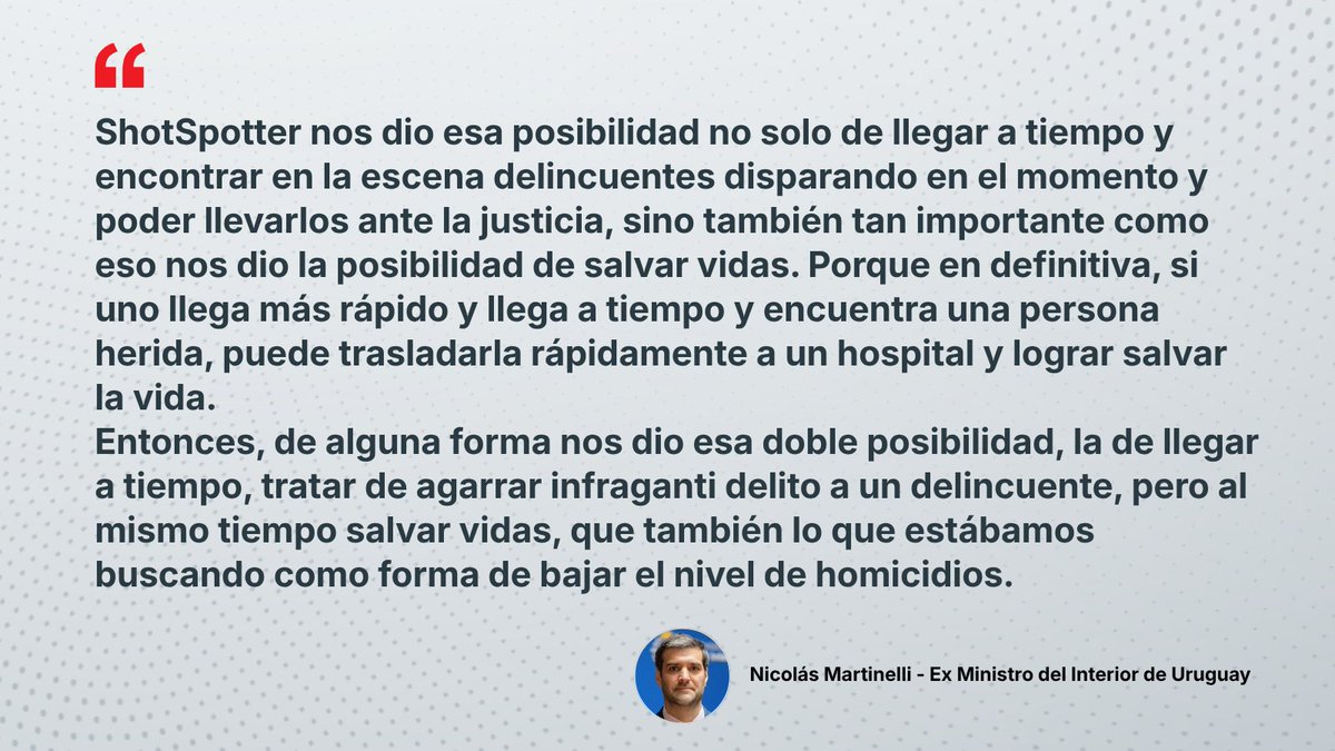 jemagin's tweet photo. Llegar a tiempo también puede salvar vidas. ⚠️

En este testimonio, @Ni_Martinelli, exministro del Interior de #Uruguay, explica cómo #ShotSpotter permite contar con información para actuar ante quienes cometen delitos y, al mismo tiempo, contribuir a una respuesta orientada a salvar vidas y reducir la violencia armada.

#SoundThinking #ShotSpotterSavesLives #ShotSpotterSalvaVidas

@soundthinking_