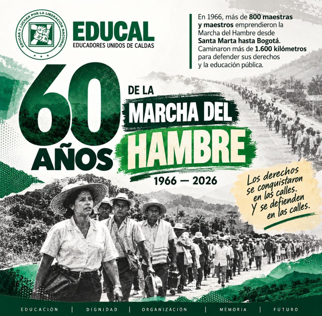 EducalSindicato's tweet photo. 60 años de la Marcha del Hambre.
Desde EDUCAL honramos a las maestras y maestros que en 1966 caminaron por sus derechos y por la educación pública.
Su historia es nuestra memoria. Su dignidad sigue caminando.
Somos #EDUMAG
Somos @fecode https://t.co/dXBYUBJ9rE