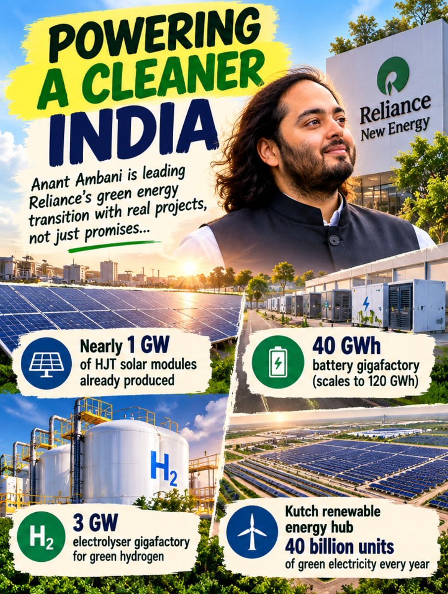 Arjun97947's tweet photo. #2LakhGreenJobs India's green revolution starts now. Anant Ambani's climate initiative: 55-60 million tonnes CO₂ reduction yearly, 2 lakh new green jobs, and sustainable growth converging for a thriving tomorrow. https://t.co/UUV1S7M5Cs