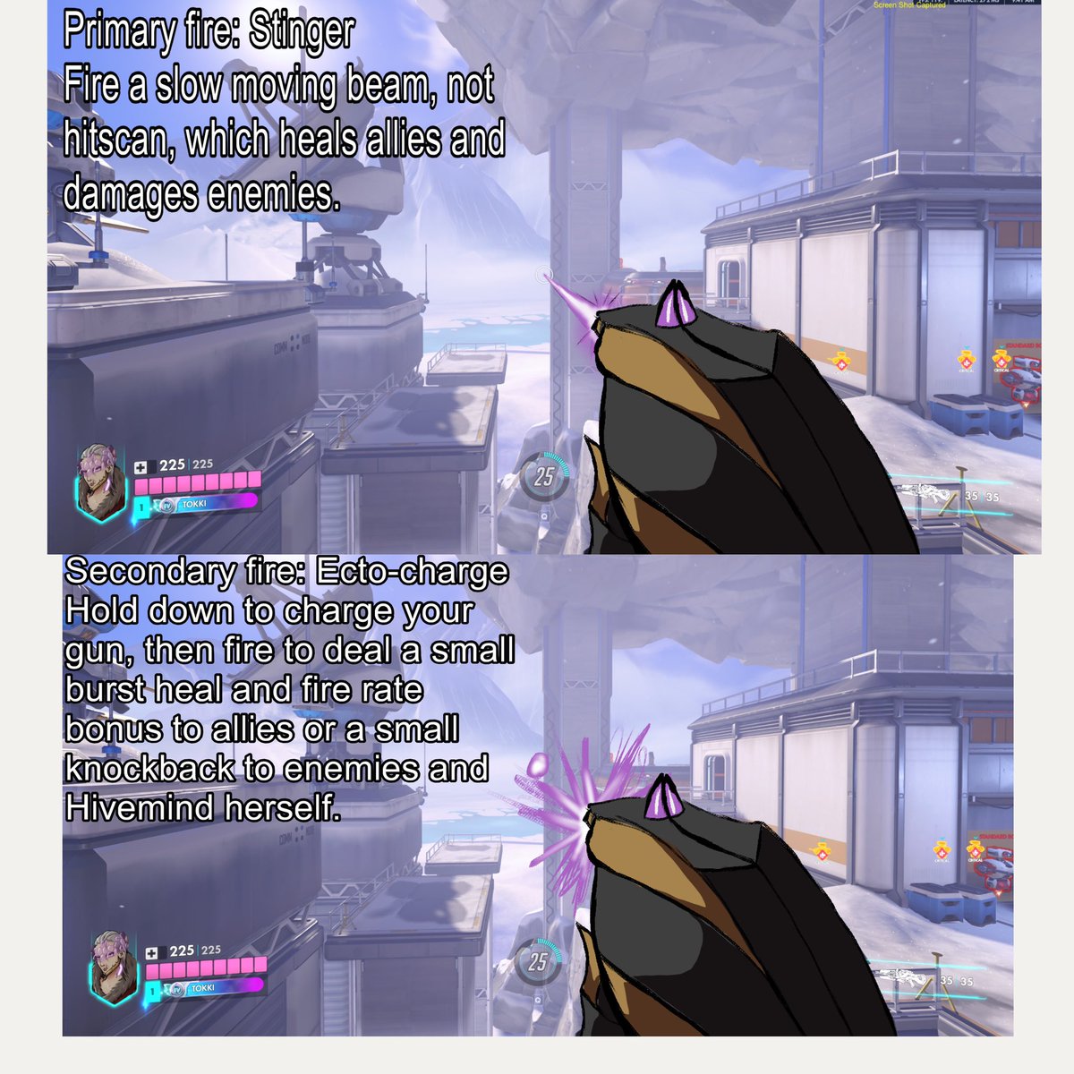 DoctrineUpdate's tweet photo. Can I just say…my Hivemind prediction genuinely wasn’t that far off from what Doctrine is. 

The drones, the heal and damage weapon with a powerful secondary fire, the ultimate being a swarm of drones that damages enemies and give allies overhealth. WHAT DID I SEE?! https://t.co/9mGKPyrRTL