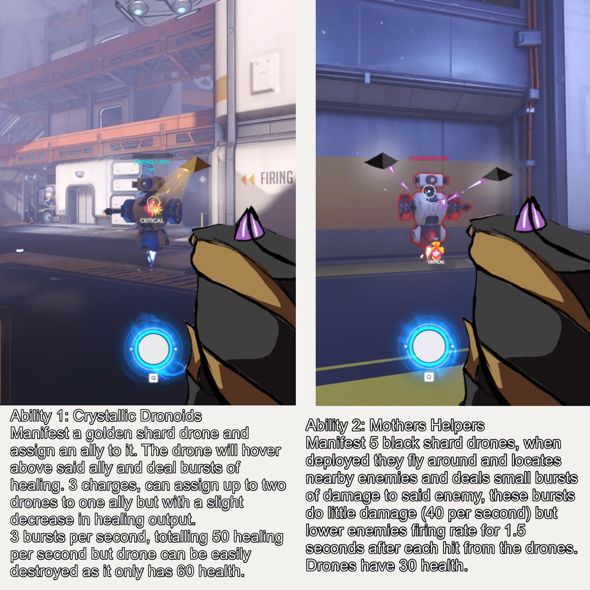 DoctrineUpdate's tweet photo. Can I just say…my Hivemind prediction genuinely wasn’t that far off from what Doctrine is. 

The drones, the heal and damage weapon with a powerful secondary fire, the ultimate being a swarm of drones that damages enemies and give allies overhealth. WHAT DID I SEE?! https://t.co/9mGKPyrRTL