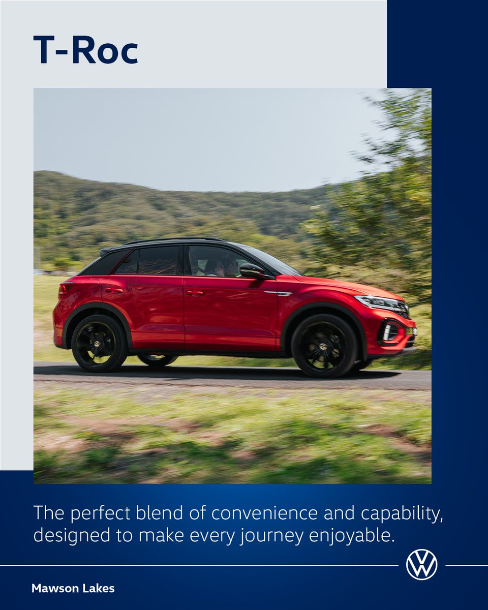 JoshuaRaisscj's tweet photo. The T-Roc delivers comfort, style, and capability. Take it for a spin at Mawson Lakes Volkswagen. https://t.co/6v1ZZ3pOHB