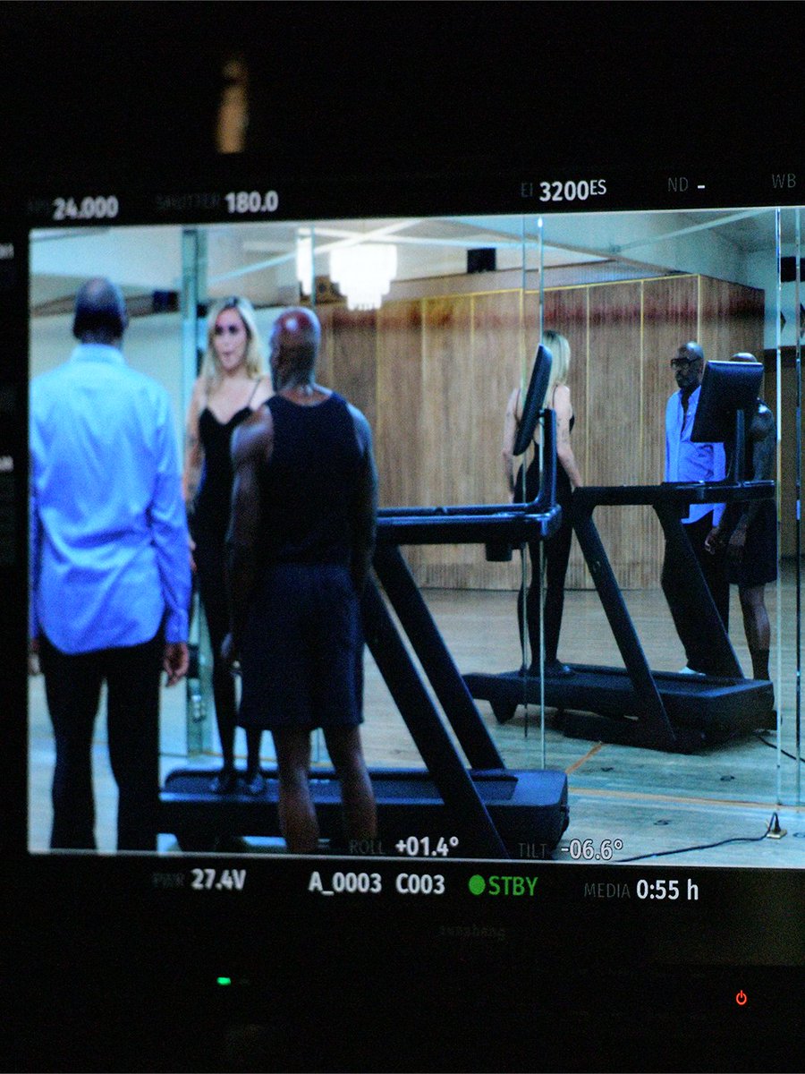 onepeloton's tweet photo. Moving between takes with @miley https://t.co/DiJaaSkBWu