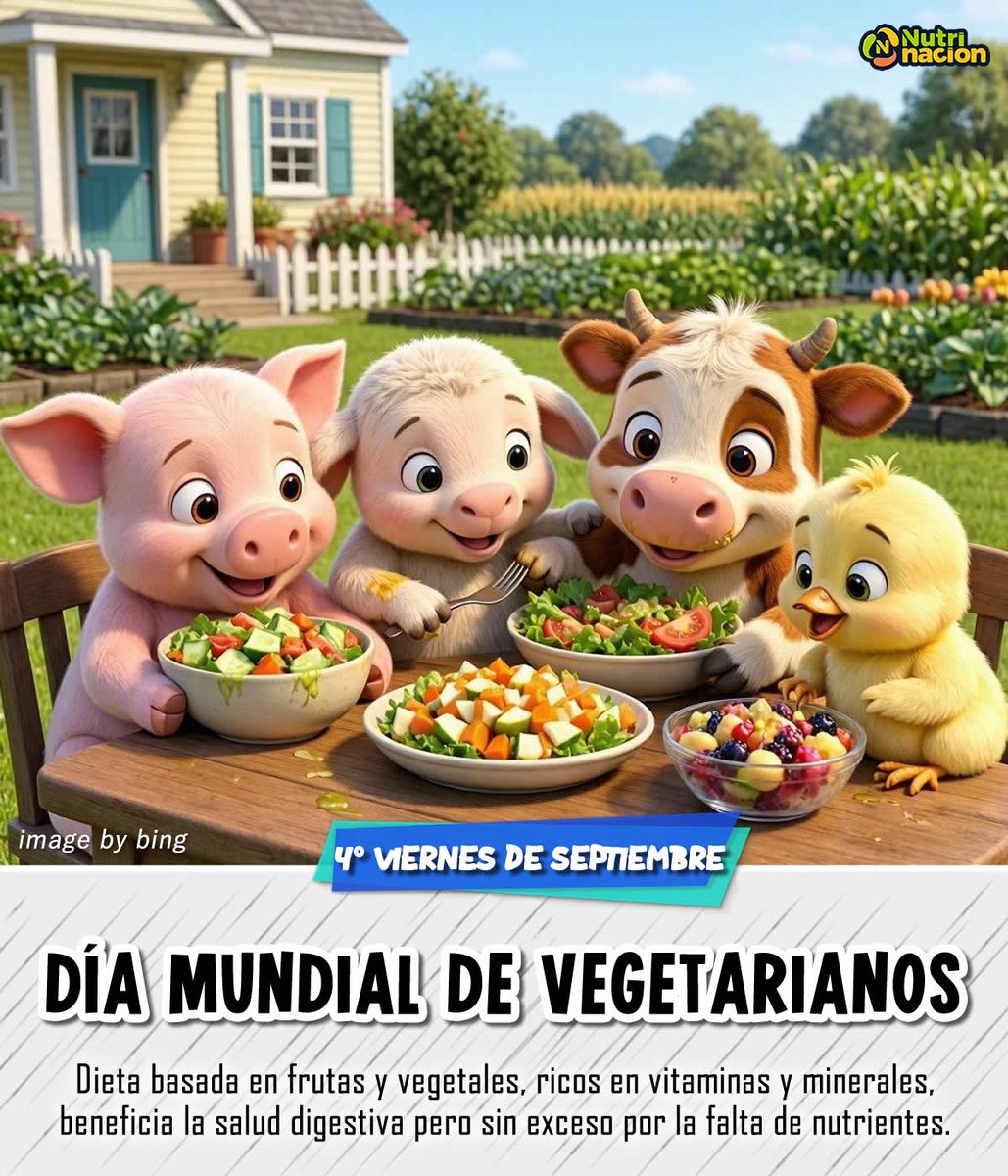 nutrinacion_'s tweet photo. Celebramos el dia mundial de #vegetarian cada 4° viernes de septiembre, #dieta basada en frutas y vegetales, ricos en vitaminas, beneficia la salud digestiva pero sin exceso por la falta de nutrientes.
Educación saludable #nutrinacion #veganos #vegetariano #hugavegetarianday https://t.co/Pj9wFapReW