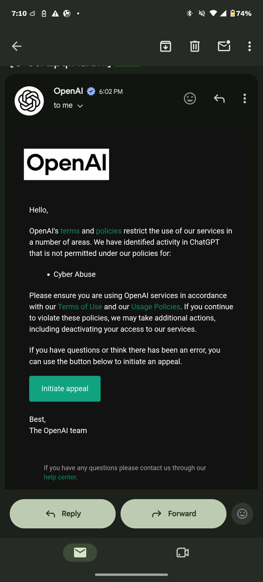 HackerKritik's tweet photo. Trying to automate a bug bounty PoC workflow and OpenAI flagged me for "Cyber Abuse" in 0.2 seconds 💀😂 

Still found 3 issues in V8 though! Guess the classifiers couldn't stop the grind. 🔄🤖 #BugBounty #CyberSecurity #V8 https://t.co/QfxWxw4G4t