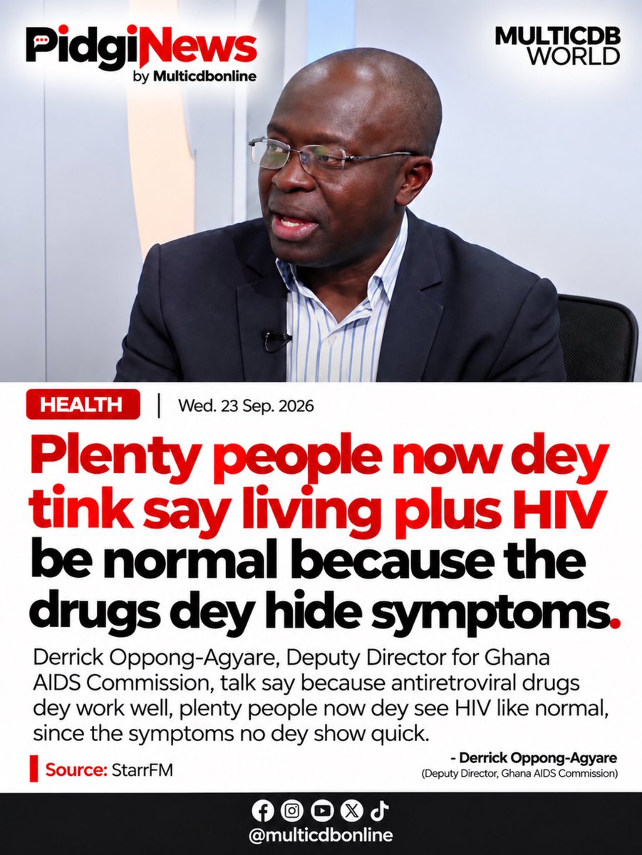 multicdbonline's tweet photo. Antiretroviral treatment dey help people living with HIV live healthy lives, but testing and proper treatment still matter. 

#PidgiNews #Health #HIVAwareness #Multicdbonline https://t.co/G8KoYQ83aX