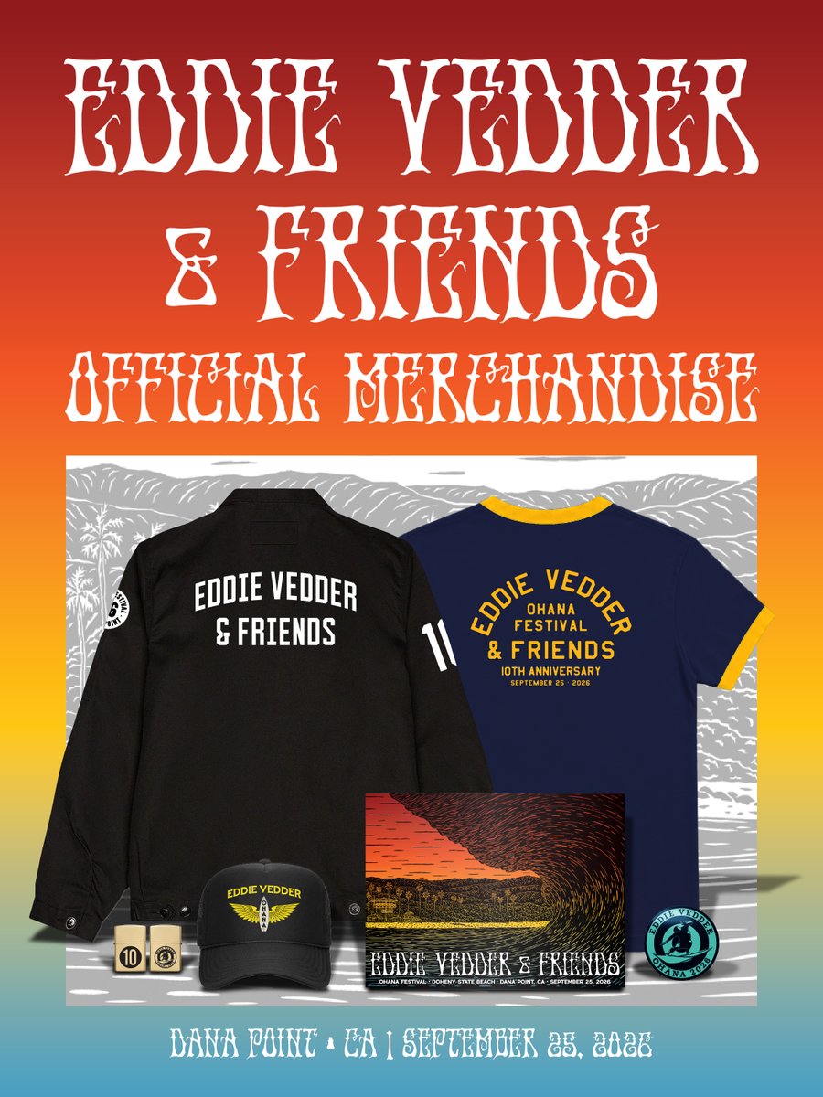 eddievedder's tweet photo. A decade of @TheOhanaFest starts today. 🌊

The event poster and merch are available beginning at 11am PT.

🎨: Steven Kean https://t.co/MERdSpDLc8