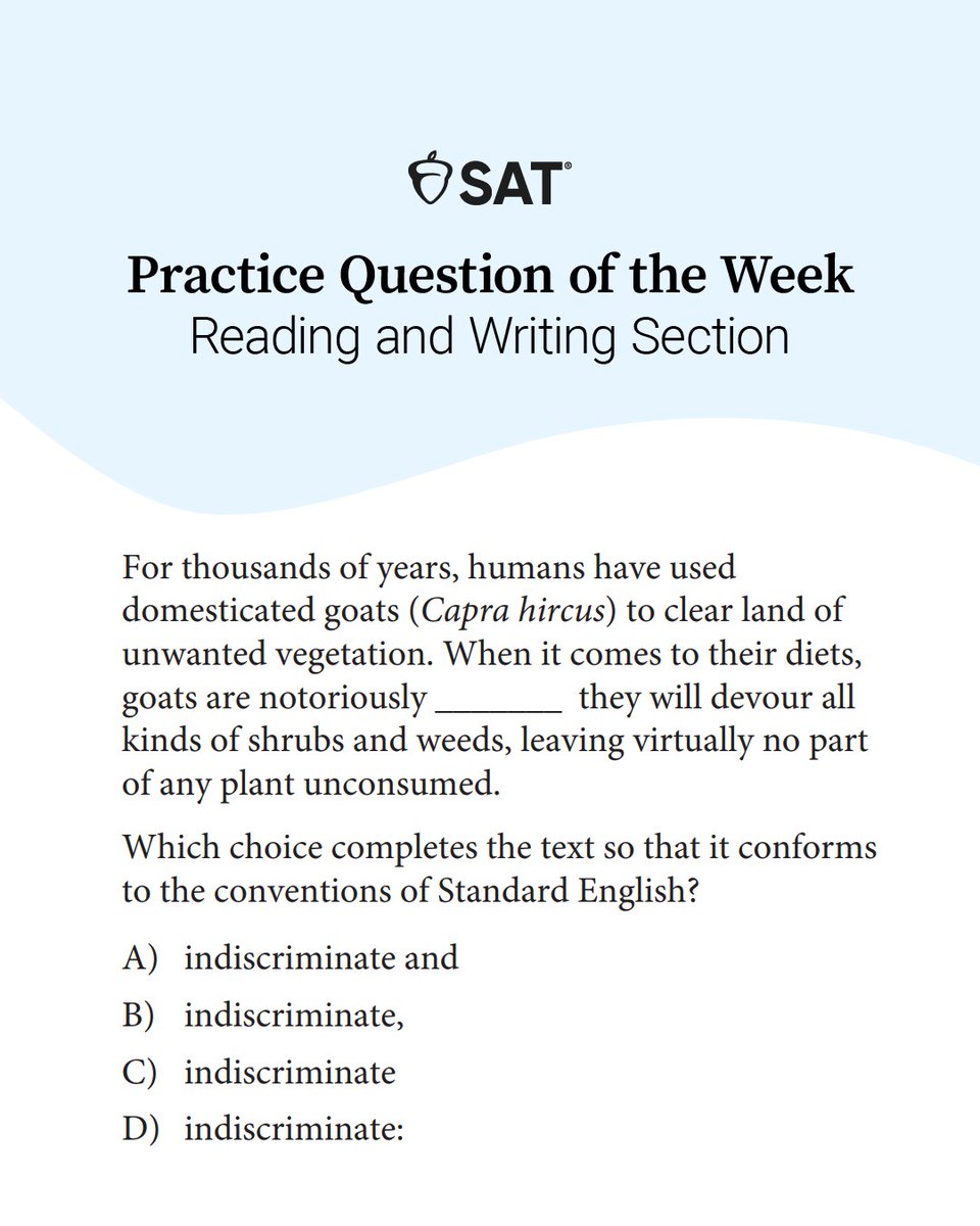 OfficialSAT's tweet photo. Reply with your answer to this #SATPractice question, and we'll post the right one later today!
📚 Have fun while you practice with the SAT Question of the Day: https://t.co/JoWHGLkzHG https://t.co/2aGZrgRdPR