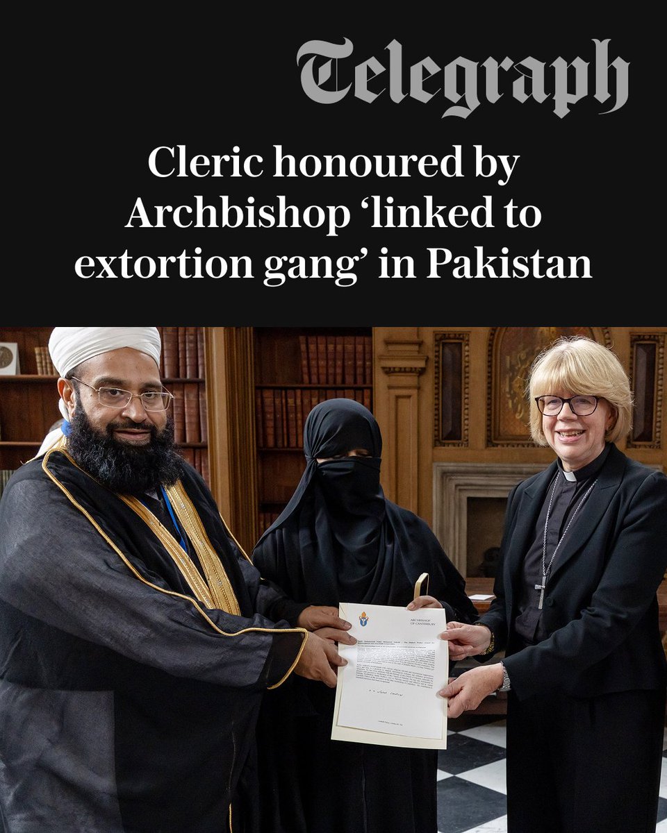 Telegraph's tweet photo. The Pakistani cleric given an award by the Archbishop of Canterbury has been accused of protecting a blasphemy “blackmail” gang, The Telegraph can reveal.

🔗:https://t.co/woHNXRq77D https://t.co/9pBsD8zezk