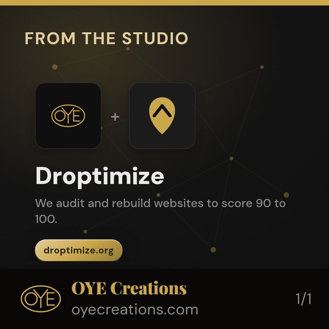 OYEllc's tweet photo. Your website is either fast and tight, or it's losing you work. Droptimize audits and rebuilds to 90-100.

#buildinpublic #indiemaker #solopreneur #designandbuild #shipit https://t.co/8Ya5Mu4mSM