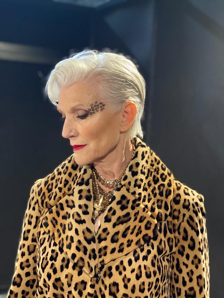 mayemusk's tweet photo. In my new book, I describe the preparation, the outfit, the shoes, the makeup and the runway walk during Milan Fashion Week for Philipp Plein in February 2020. It was great to be booked for this modeling job in my 70s. Not realizing that the next day Italy would be closed down because of Covid. My flight was the last one that left Milan for Los Angeles. Crazy times…. @XFashion 
TIMELESS- The Art of Reinvention and Resilience at Any Age 📕 
 https://t.co/W9KRc2KNbf 
#ItsGreatToBe78