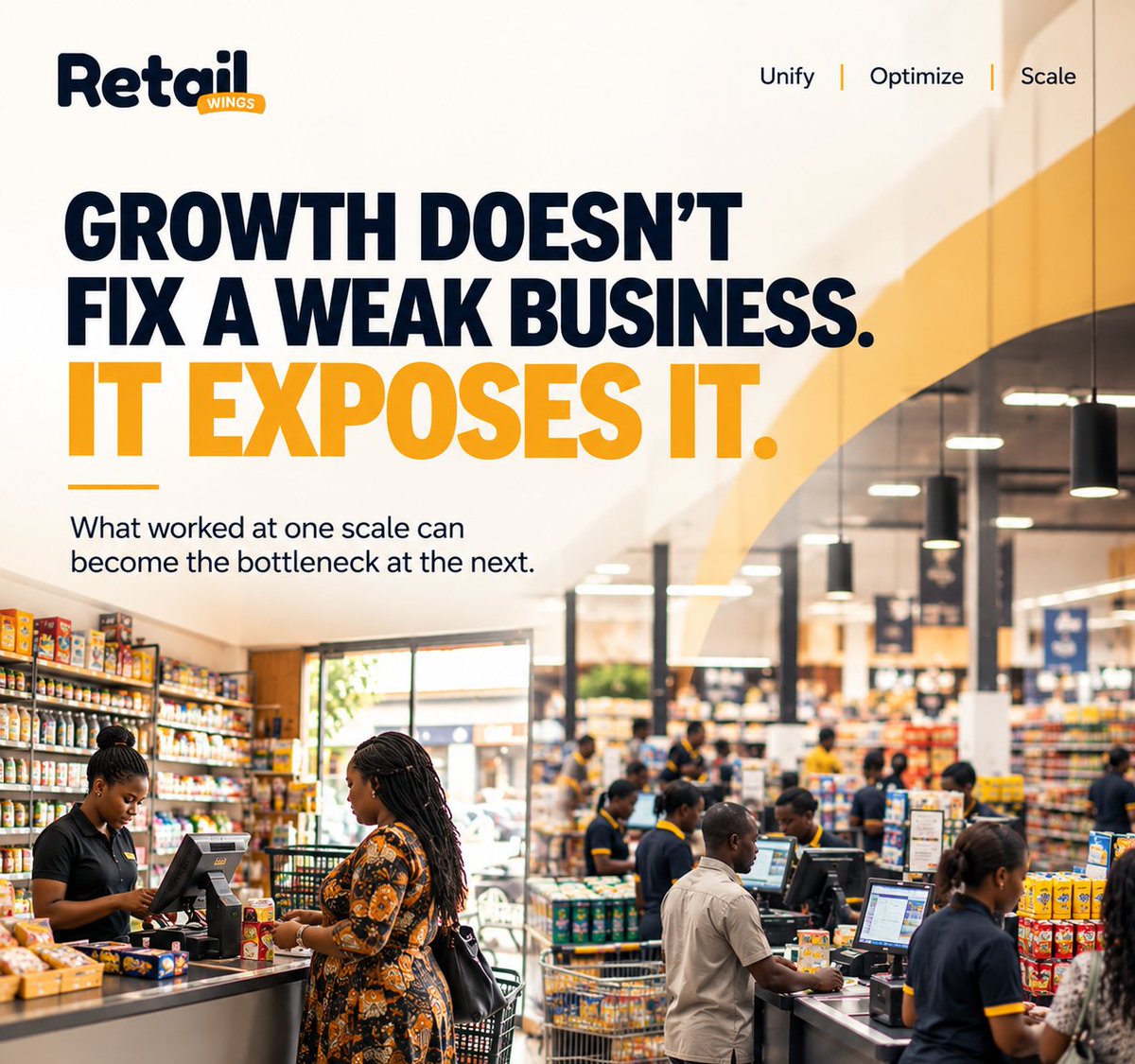 RetailWings_'s tweet photo. Growth doesn't fix a weak business. It exposes it.

What worked at one scale can become the bottleneck at the next.

Can your operations carry your growth?

#RetailWings #RetailBusiness #BusinessGrowth #AfricanRetail https://t.co/ijTNgaadCt