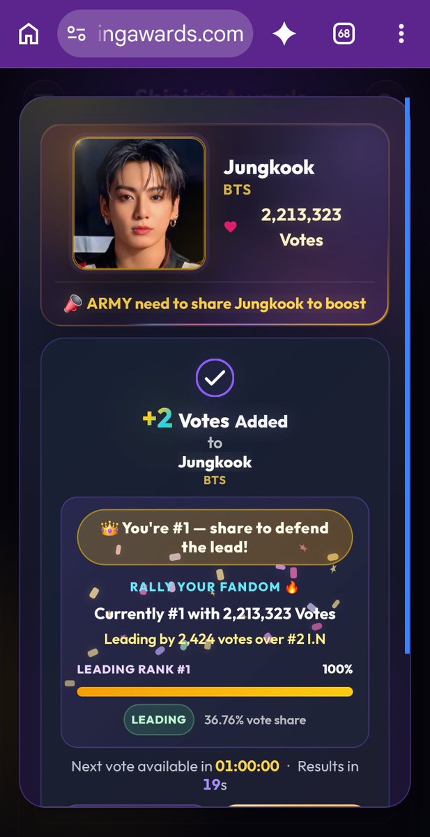 Mishusansei's tweet photo. 🏆 Jungkook is #1 in Most Popular Kpop Maknae 2026 with 2,213,315 Votes and climbing! JK lovers, smash that vote and RT to every fan NOW, let's increase the gap!!⚡
ONLY 5 DAYS LEFT!🚨🚨🚨🚨🚨

https://t.co/PcmRPUo8Su https://t.co/q7pzk807Dn
