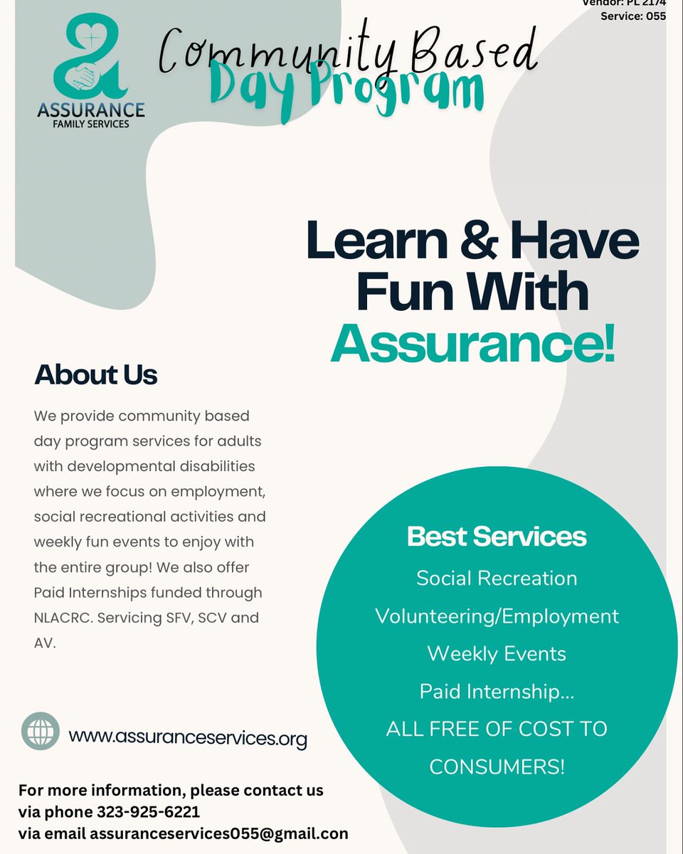 GeneSchantfgqq's tweet photo. Build friendships and workplace skills in our community-based day program. If you’re approved through the North Los Angeles County Regional Center, call us to enroll. https://t.co/NySSfXpTZr
