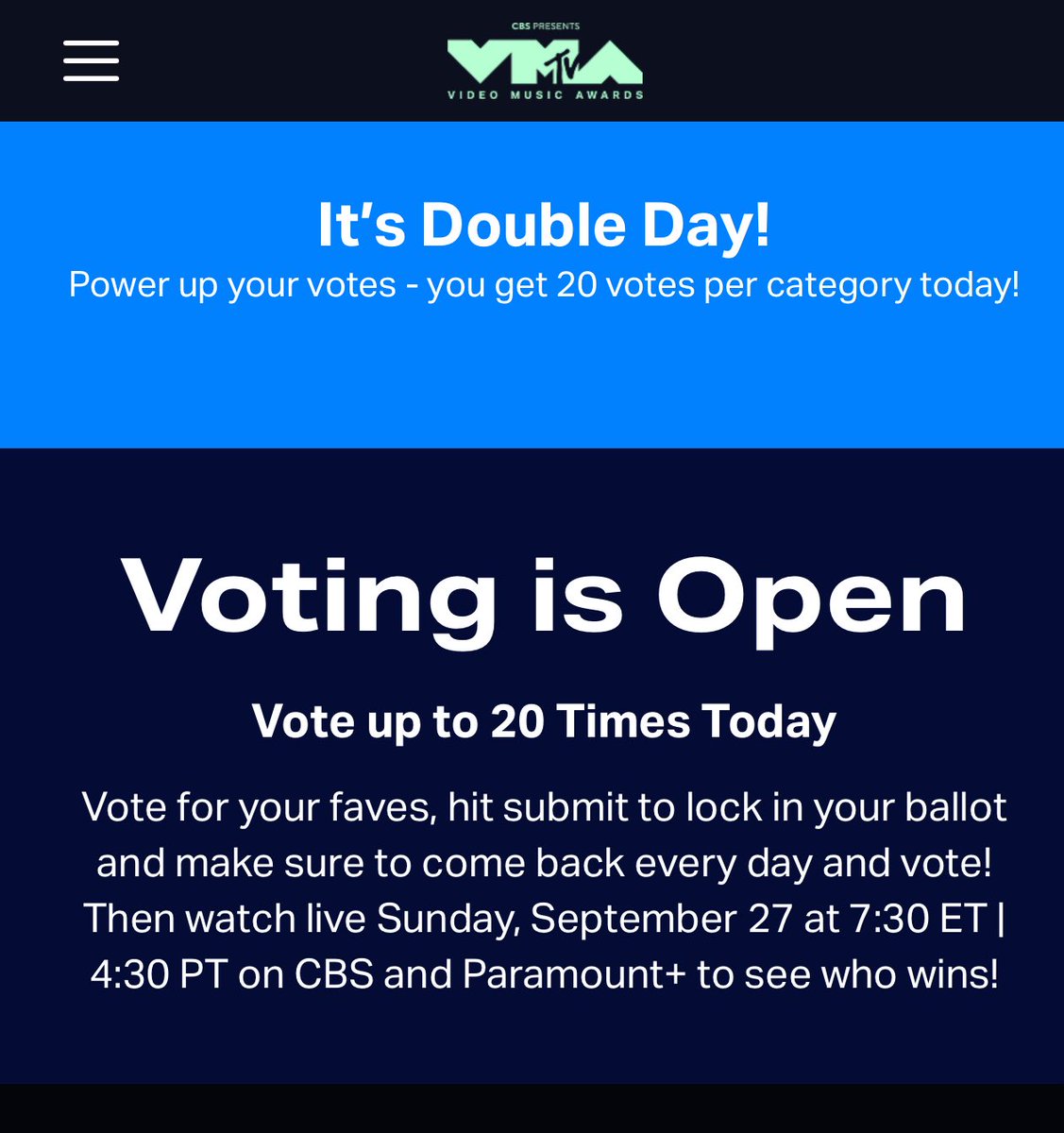 tksovers's tweet photo. Just a few hours left until the voting for #VMAs will close — Today is double day so please use this for a final push for BTS and cast votes with as many accs as you can 🚨

 BTS ON VMA FINAL DAY
🗳️ https://t.co/xtXxZS4QhM https://t.co/1eljEil1dH
