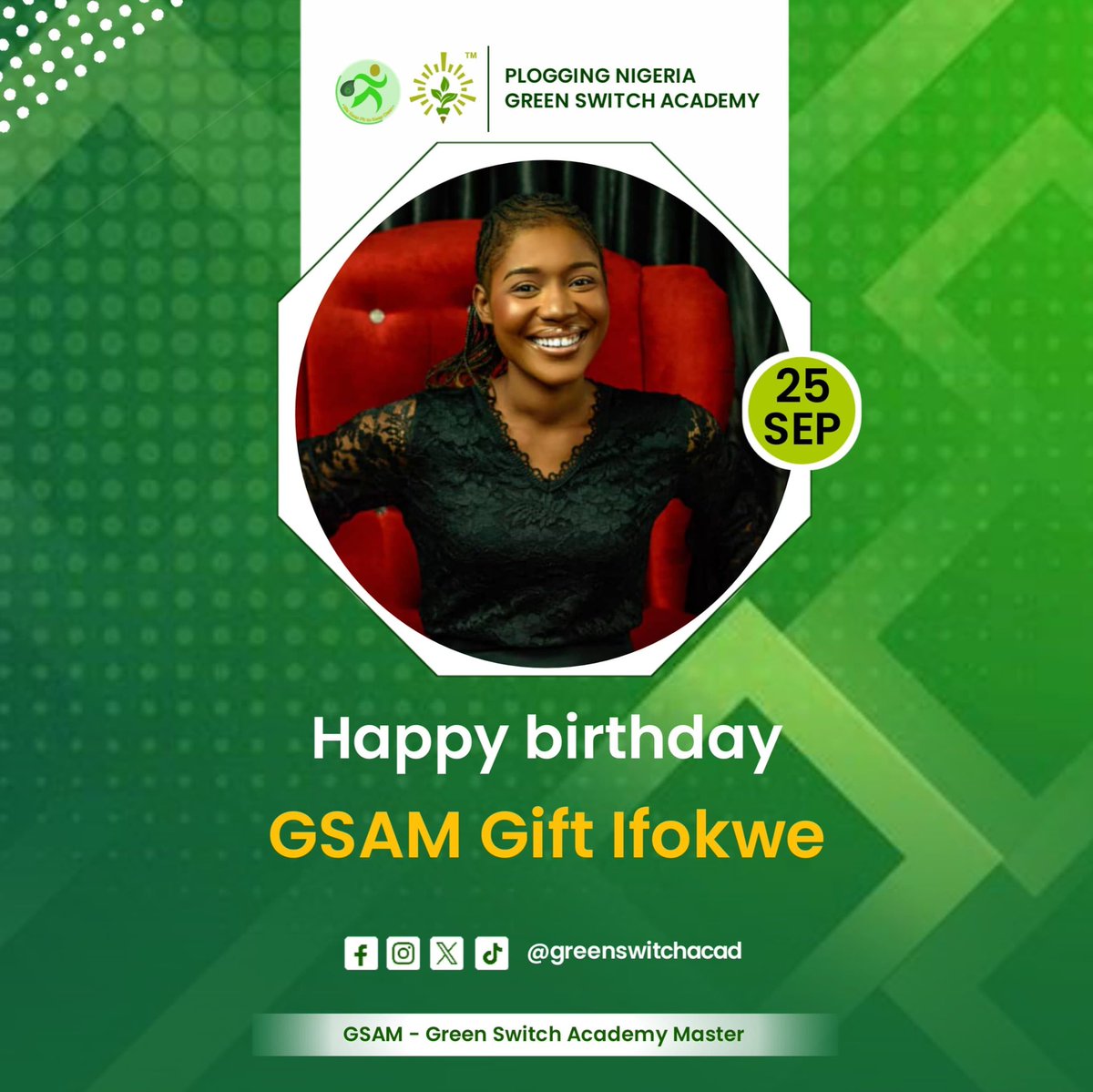 GreenSwitchAcad's tweet photo. Today, we celebrate our amazing GSAM, @giftifokwe1! 🎉

Consistent, thorough, supportive, and always bringing her A-game to every cohort. From serving as a GSAM to leading as GGSAM for Shepherds, you’ve truly shown what dedicated service looks like.

We appreciate you, GSAM Gift! https://t.co/O5zBKBdTbd