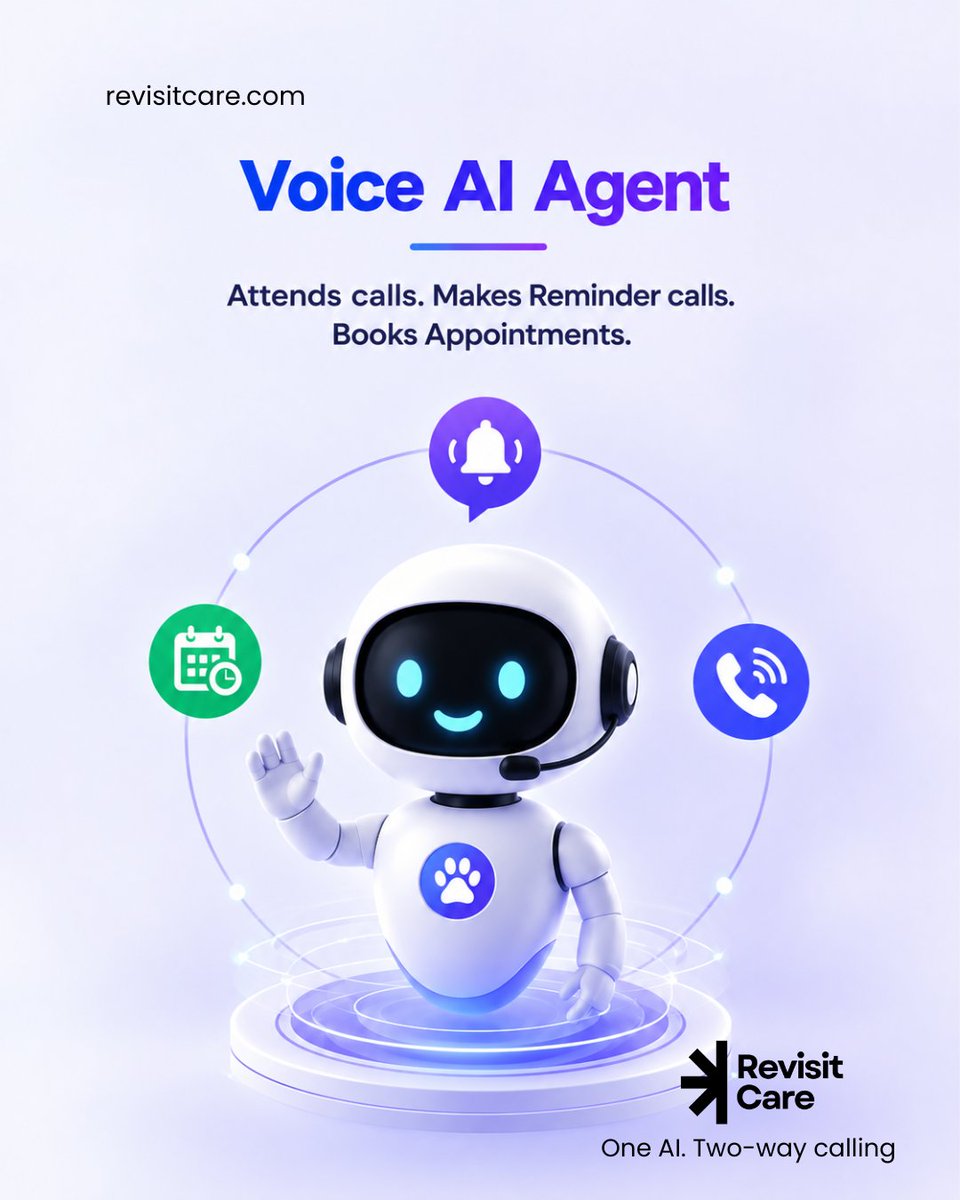 RevisitCare's tweet photo. Every Ring Is a Chance to Care.

🕰️ Attends calls 24x7.
📞 Sets Reminder Calls
✅ Books Appointments

Book a free demo today.

https://t.co/xvSSwrMWVl

#PetGrooming #PetSalon #GroomingBusiness #PetBusiness #AIVoiceAgent #AIReceptionist #PetTech #RevisitCare https://t.co/Q3JCA0LNPh
