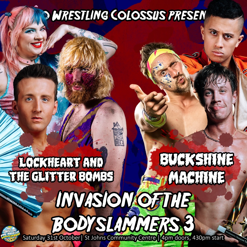 PWCOLOSSUS's tweet photo. Saturday October 31st

The Glitter Bombs (@_BeauBelles / Zak E. Centric) &amp; @AlexLockheartX  vs. Sunshine Machine and Buck Garcia

https://t.co/qx4BbeYOG3 https://t.co/8IlDlTHylK