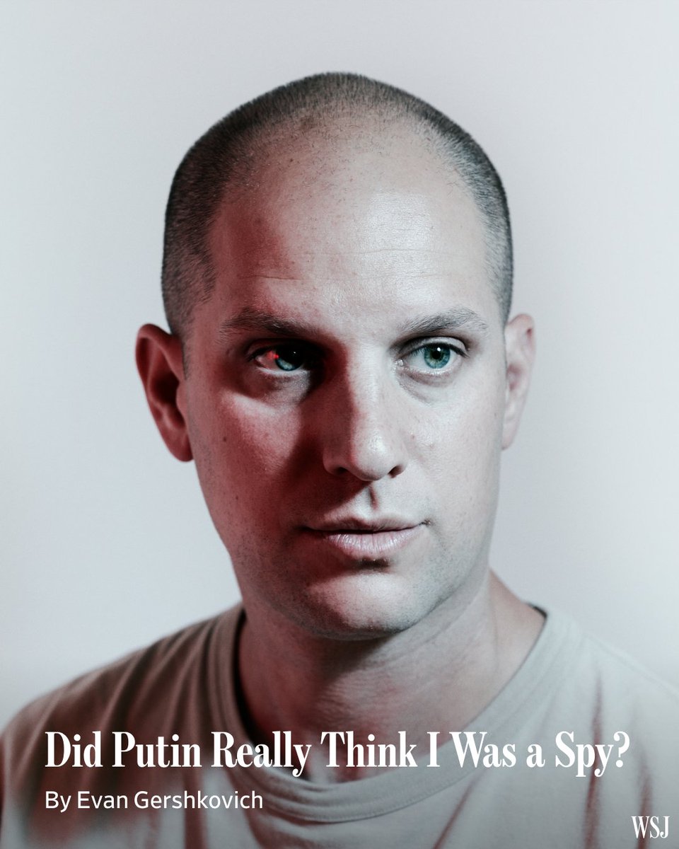 WSJ's tweet photo. "The room gave off a musty smell—one familiar to anyone who has ever entered a Russian bureaucratic building. On the wall hung a poster of a smirking Putin in a suit and sunglasses along with the word 'Svoy,' meaning: One of our own. Through the window I could see the glowing white and red lights of a KFC," writes WSJ reporter Evan Gershkovich.⁠
⁠
"The man in the suit, an investigator, in Russian law enforcement parlance, calmly told me he was charging me with espionage, a crime that carries a sentence of up to 20 years in prison. 'Do you understand what that means?' he asked.⁠
⁠
"I nodded. An odd sense of relief flooded through me. It's a feeling I've been trying to understand ever since.⁠
⁠
"'If there's anything you'd like to say,' the investigator continued, 'now would be a good time.'⁠
⁠
"I asked again to see the Journal's lawyers. The investigator got up and left me waiting with the agent and another who joined him. The agent who had checked my biography and I started talking. He seemed eager for the chance to speak with an American, especially one he believed to be a spy. I was curious to talk to an FSB agent—and to distract myself from thinking about what would come next.⁠
⁠
"He asked questions about life back home, complained that it took too long for the U.S. to come to the Soviet Union's aid in World War II, and asked whether I thought Ukraine could mount a successful counteroffensive against Russia's invading forces in the current war. Much of our conversation on that night in late March 2023 has been lost to the fog of shock, but one moment remains with me with absolute clarity.⁠
⁠
"'You can't step in the same river twice,' the agent told me deep into the night, as we were preparing to part. 'Your life will be completely different now.'"⁠
⁠
Read the exclusive excerpt from WSJ reporter Evan Gershkovich's new book: 🔗 https://t.co/xOrrx615SV