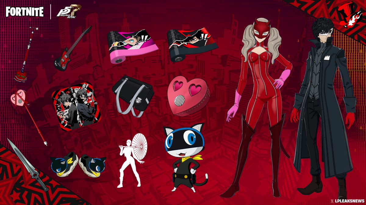 LpLeaksNews's tweet photo. 🎩 FORTNITE x PERSONA 5 — Pacotão Persona 5 Royal que chegará à Loja do Fortnite nesta noite! 

Inclui Trajes, Mochilas, Picaretas, Instrumentos e muito mais! O preço é revelado apenas no lançamento! #Fortnite https://t.co/Xb8cm43uzi