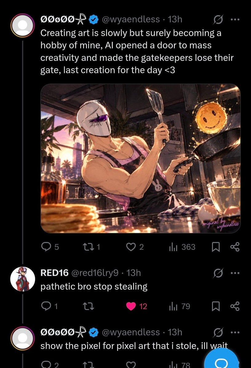 GrilledA68245's tweet photo. Ai bro caught stealing artwork feels as common as breathing nowadays https://t.co/z0y6CfEBov