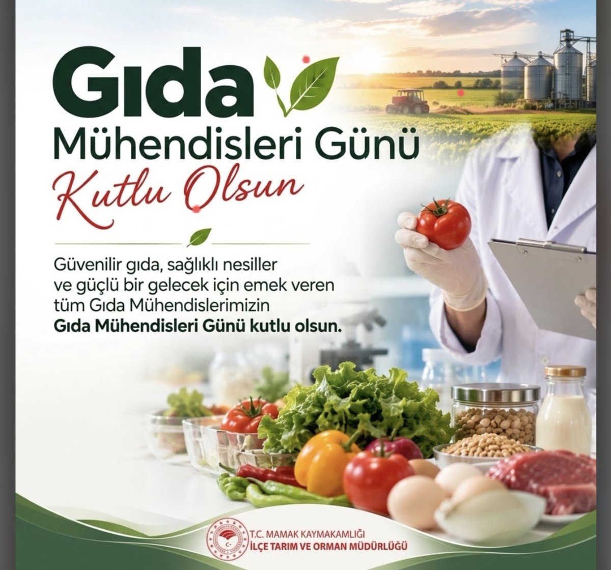 mamaktarim's tweet photo. Gıdanın güvenilir, sağlıklı ve kaliteli bir şekilde tüketiciye ulaştırılmasında önemli görevler üstlenen, gıda güvenilirliğinin sağlanması ve toplum sağlığının korunmasına katkı sunan tüm gıda mühendislerimizin Gıda Mühendisleri Günü’nü kutluyoruz. https://t.co/T9N0SzgLRR