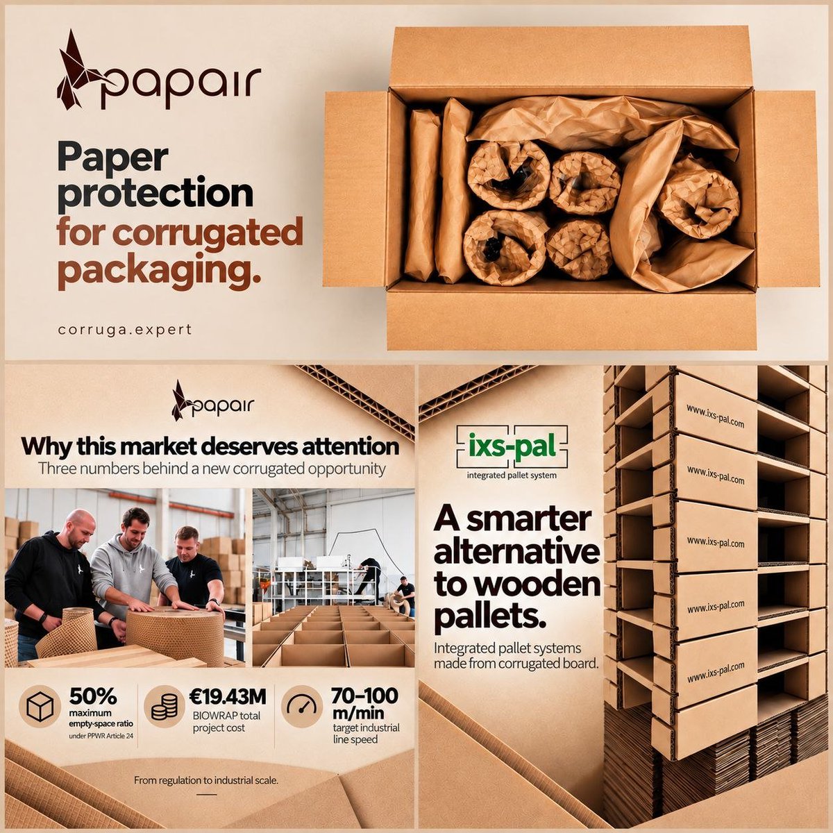 corrugaexpert's tweet photo. THE BOX IS PAPER. COULD THE NEXT REVENUE STREAM BE INSIDE IT?
A €19.43M BIOWRAP project, 70–100 m/min target line speed and PPWR are pushing corrugated producers to look beyond the box — toward the protection inside it.
https://t.co/3jtMiU4RHI

#CorrugatedBoard #PPWR https://t.co/UZWlG4y8FS