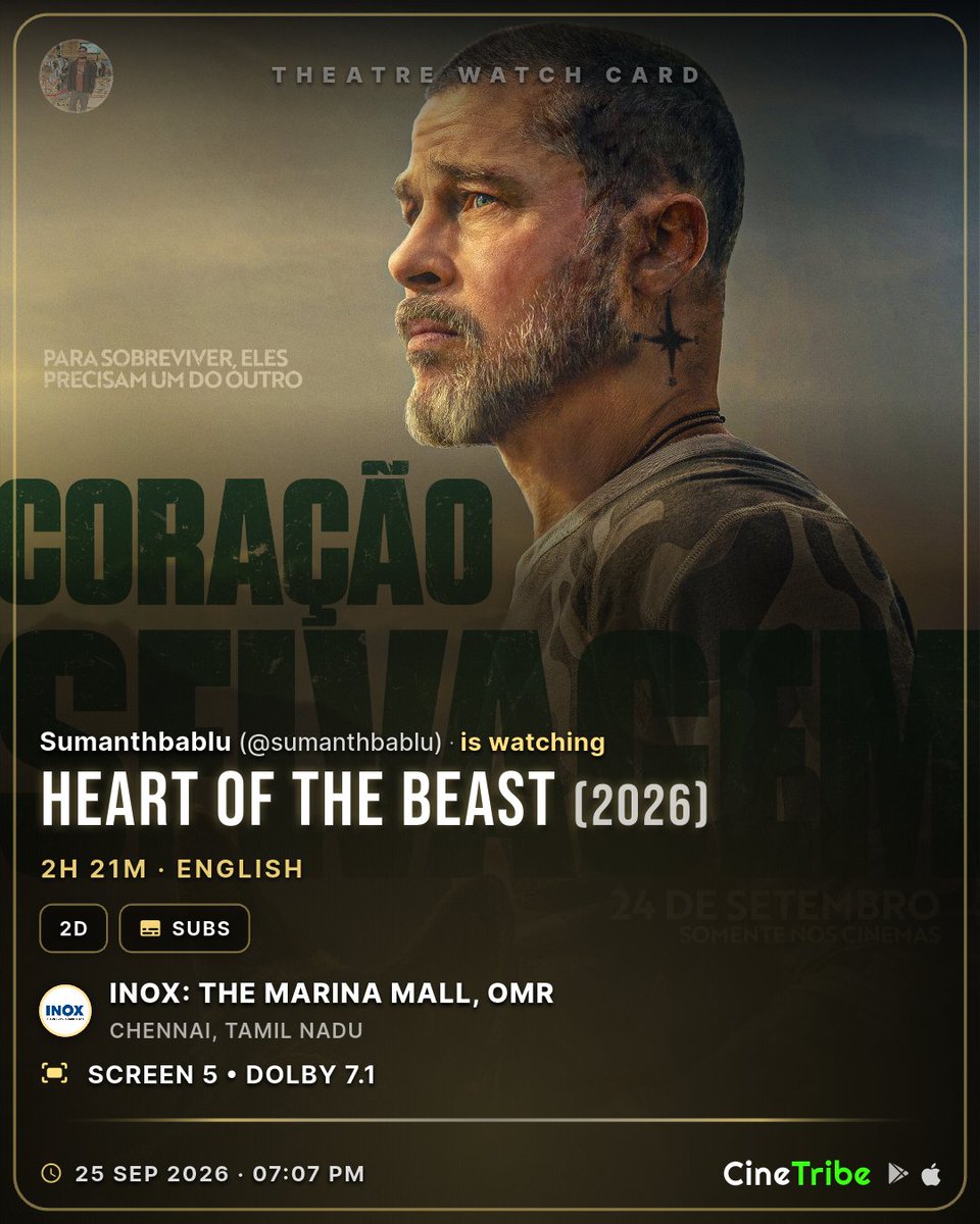 CineHolic7's tweet photo. Logged #HeartoftheBeast at the theater on #CineTribe https://t.co/eO2JuehKqz