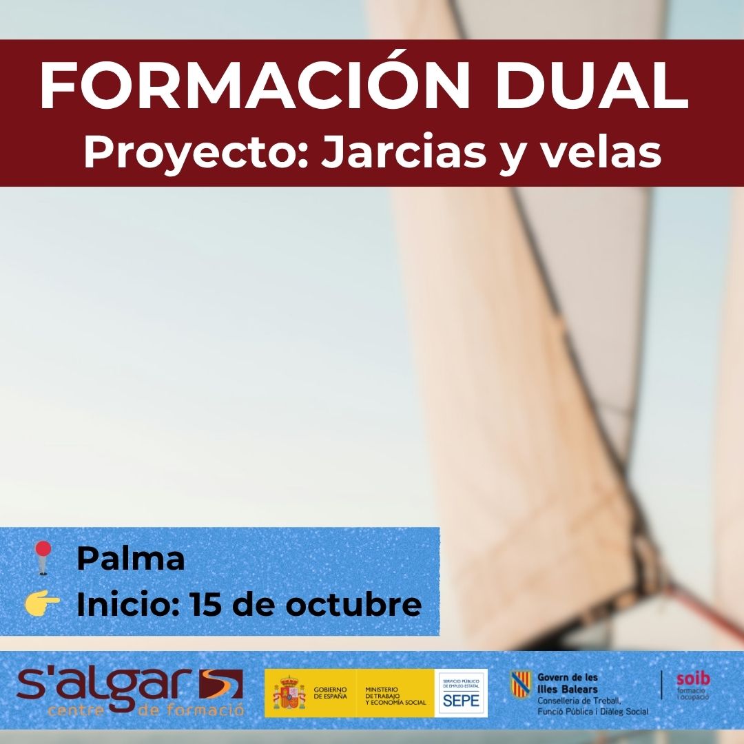 salgarformacio's tweet photo. ¡Plazas abiertas! Formación Dual en jarcias y velas
@salgarformacio abre inscripciones para una formación especializada dentro del sector náutico, con la financiación @soibgoib #SEPE
📍Palma
📆Inicio: 15 octubre
☎️Llámanos 971 82 58 94
Clica https://t.co/2KARNTWC6S https://t.co/rmx4byvtuh