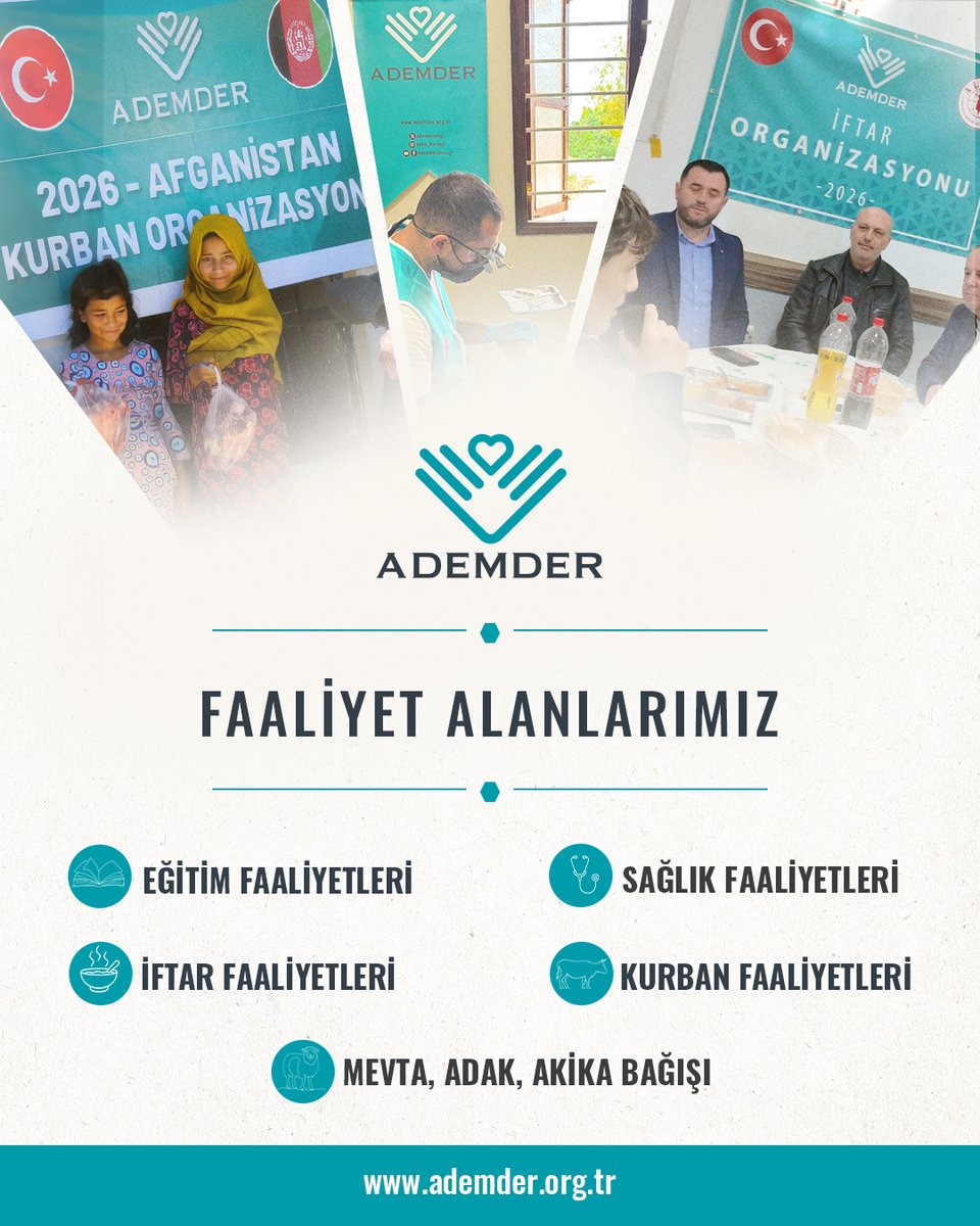 ademdernegi's tweet photo. İyilik her yerde...
ADEMDER olarak dünyanın dört bir yanında umut olmaya devam ediyoruz.
- Eğitim Faaliyetleri
- Sağlık Faaliyetleri
- İftar Faaliyetleri
- Kurban Faaliyetleri
- Mevta, Adak, Akika Bağışı
Siz de bir iyiliğe vesile olun.
🔗 https://t.co/H426XGsP9J
#ADEMDER https://t.co/b9CKqeqvBz