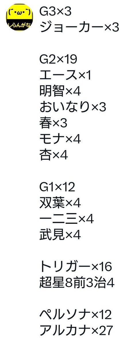 specht_8's tweet photo. ヴァンガードのペルソナ5のデッキを何となく組んだリストなんだけど

・メイン50
・ライドデッキ4
・ジェネレーター1
・エネルギーカウンターorエネルギーカード1or10
・外部デッキ39

総数が95枚（エネルギーカード使うなら104枚）
とりあえず枚数は多いね https://t.co/tAqyUfBoX8